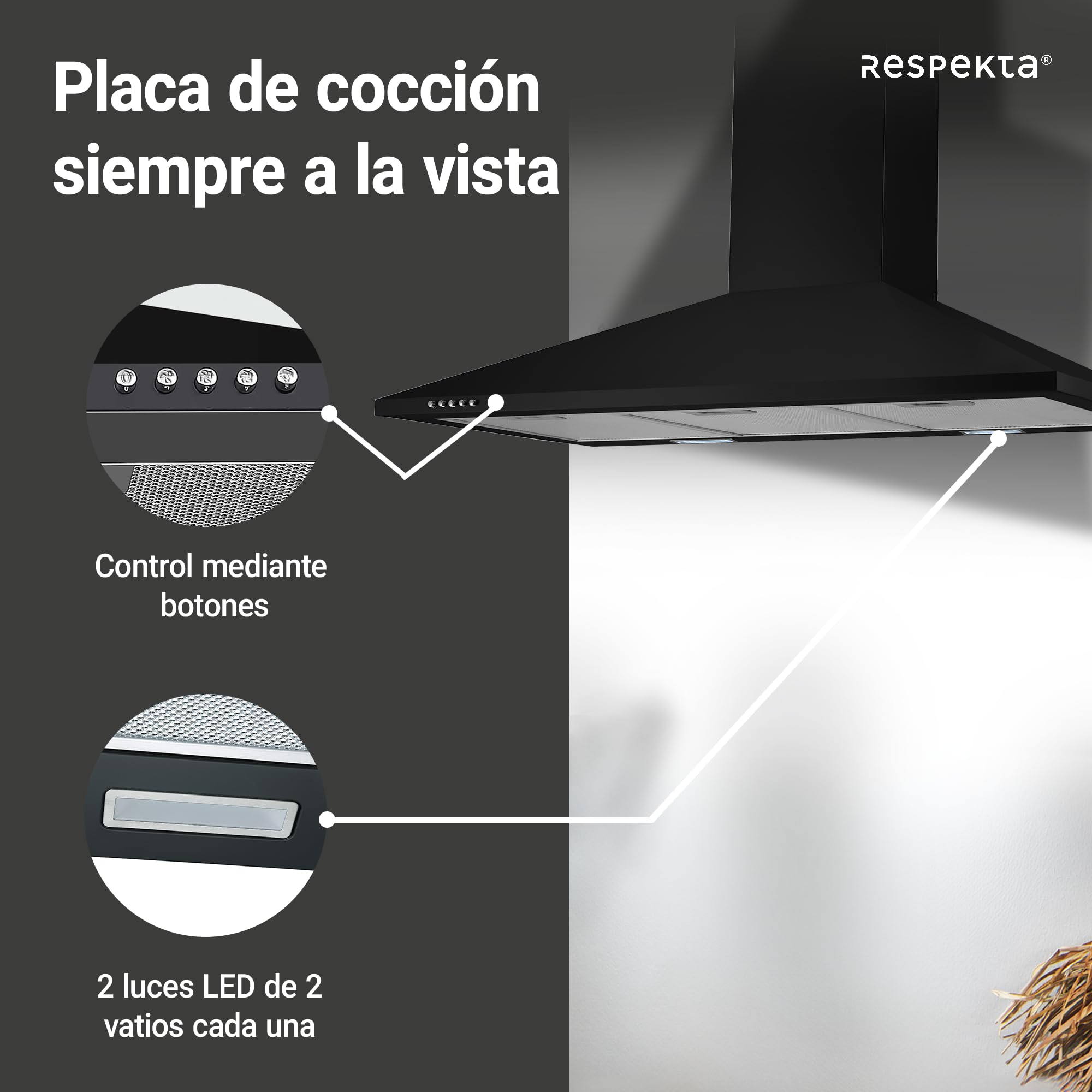 Respekta Karena Campana, 90 cm, CH22055-90, negro mate