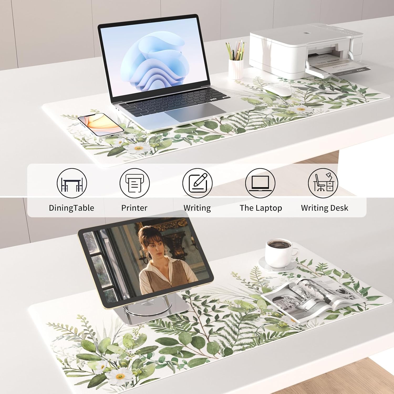 Colorful Star Large Mouse Pad, Green Leaves Waterproof Office Desk Mat, Non-Slip Computer Gaming Mouse Pad, XXL PC Laptop Protector Pads, PU Leather Desk Writing Pads for Office Home, 31.5" x 15.7" - Image 4