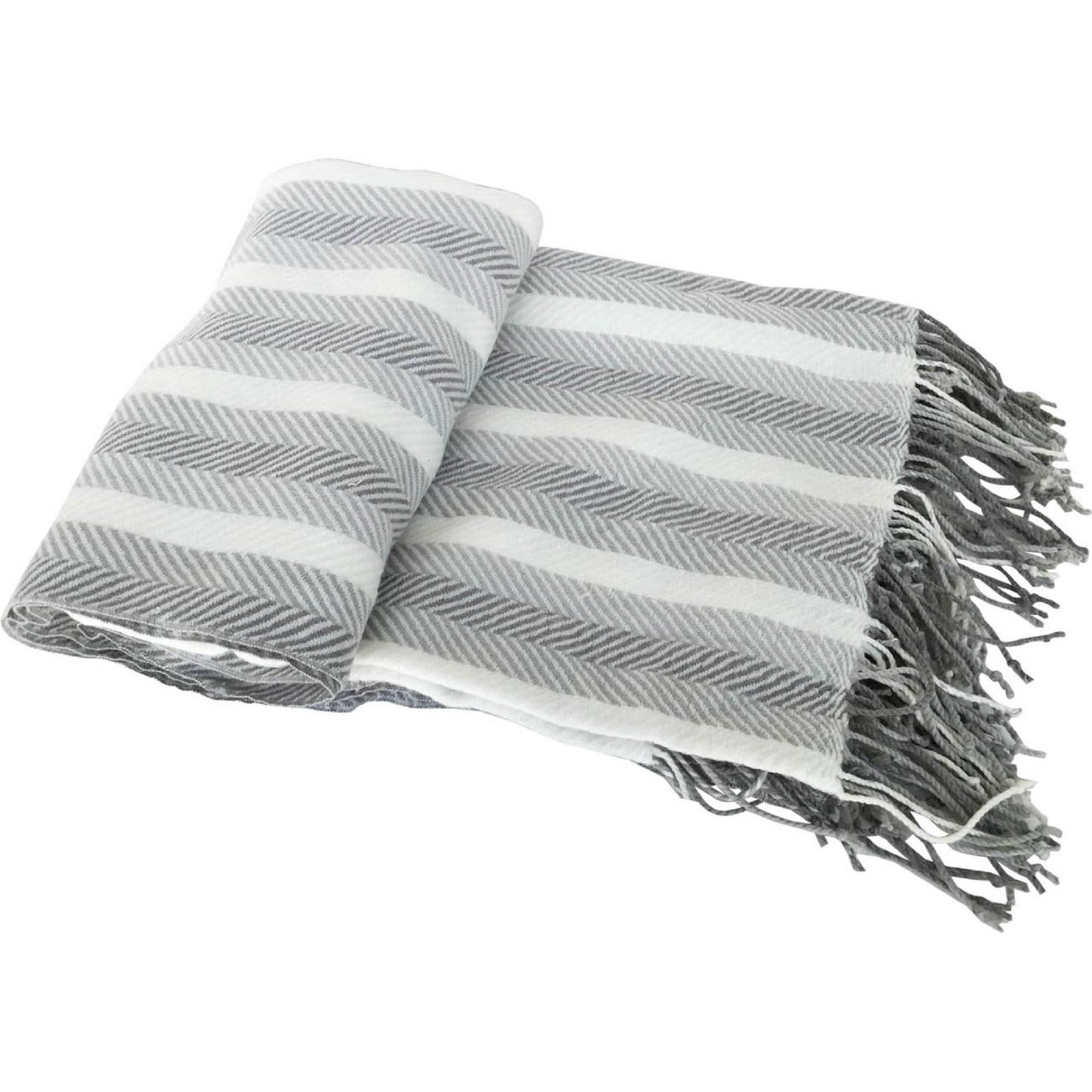 A & B Home 60 inches W Gray Acrylic Herringbone Cashmere Like Fringed Throw, Home Accent