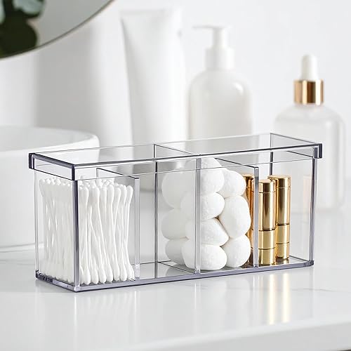 Miniatura 4 de Amazing Abby - Qutie - Organizador de maquillaje acrílico de 4 compartimentos con tapa, organizador de tocador de baño de plástico transparente,