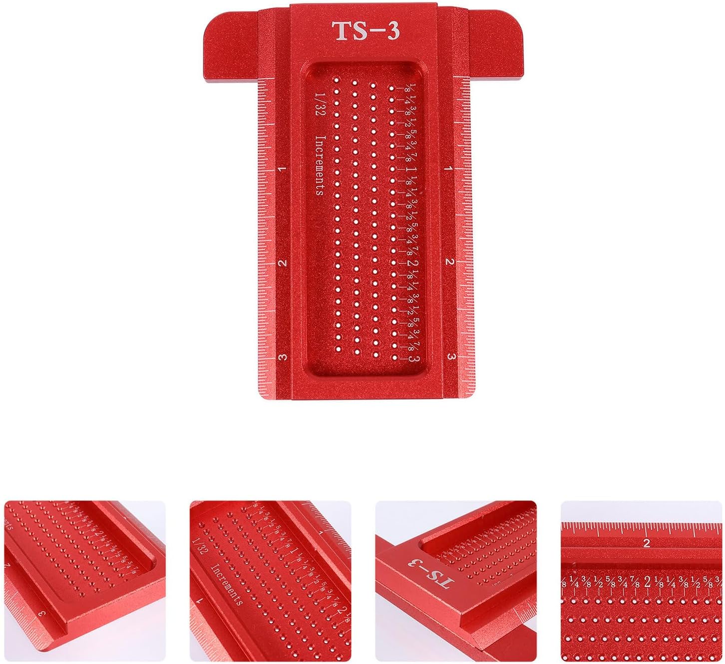 Kisangel Woodworking Scriber T-type Woodworking Ruler Alloy Handheld Marking Gauge Red for Carpenter Precision Hole Positioning Measuring Tool