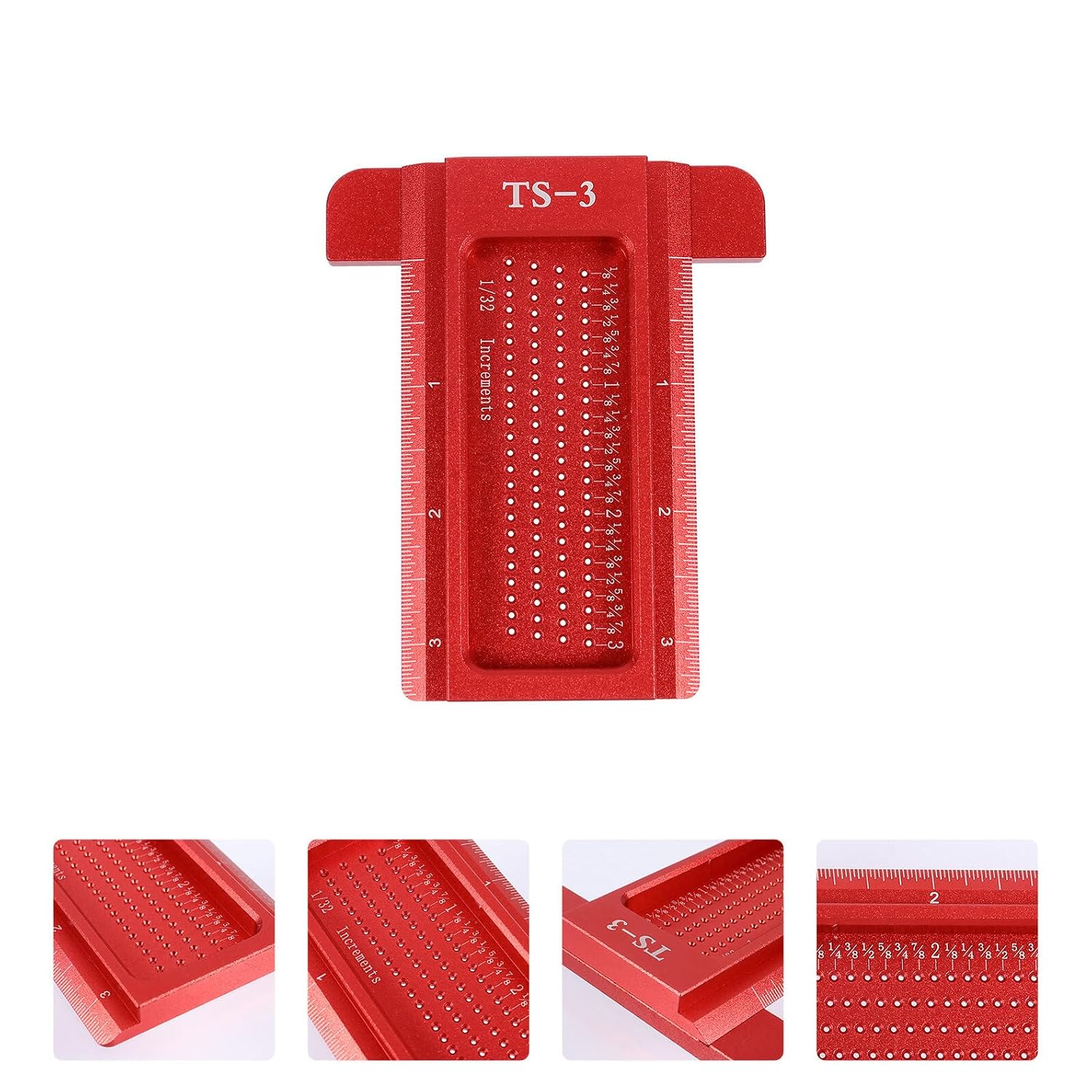 Outanaya T-Type Woodworking Scriber Ruler, Alloy Handheld Marking Gauge for Carpentry, Red Precision Hole Positioning Tool for Home Woodworking and Construction Tasks