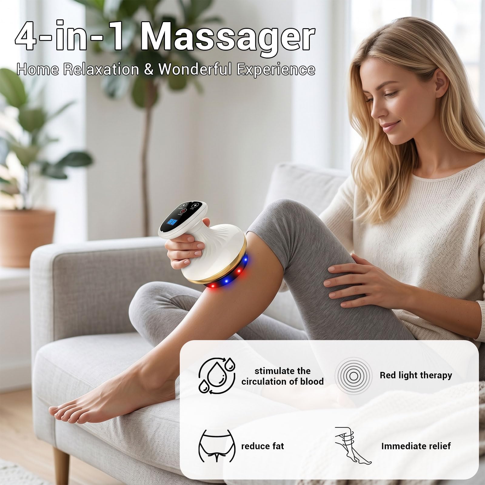 Cellulite Massagegerät 4-in-1, Vakuum Massagegerät, 9-Stufige Modusanpassung, Straffere Haut & Bessere Durchblutung, Tiefenmassage mit Wärme, Für Ganzkörper Anwendung Zuhause