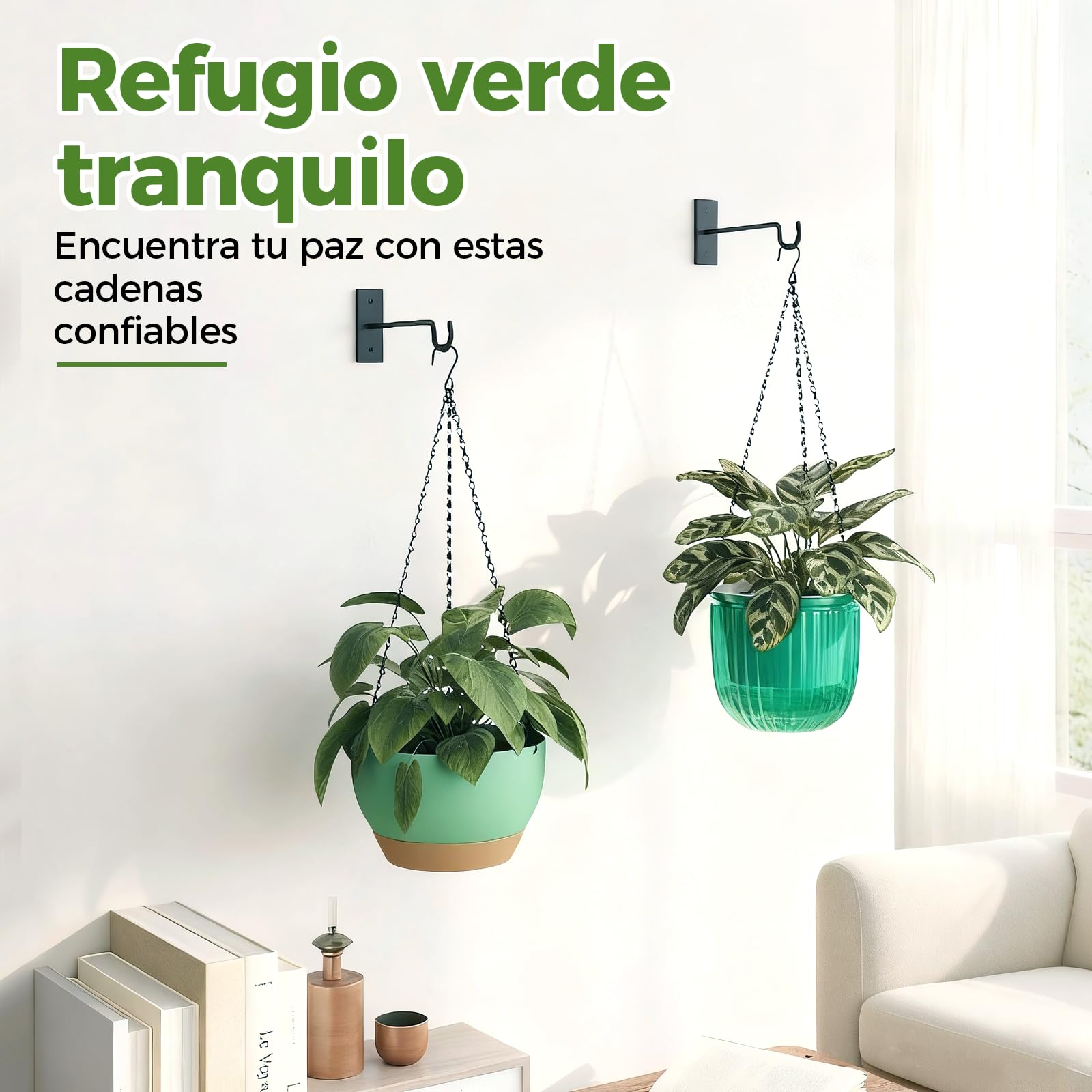 Bamworld Lote de 3 Cadenas de Suspensión Negras 45 cm, para Macetas Colgantes, Maceteros Colgantes y Soportes de Jardineras de Balcón, Uso en Interior y Exterior (Solo las Cadenas, Maceta NO Incluida)