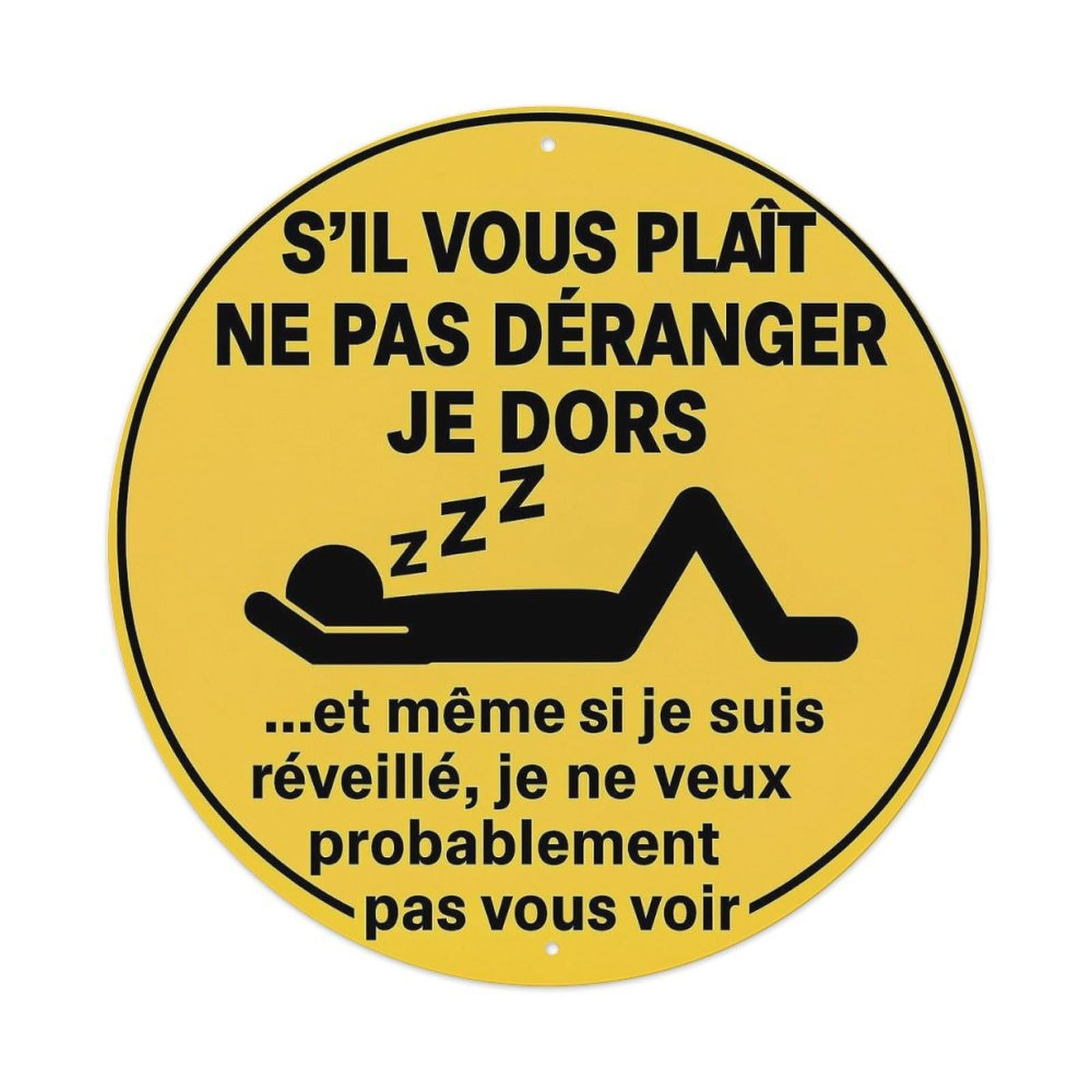 Sleeping Person Sign Yellow Background Round Tin Sign Vintage Metal Sign Home Bar Garden Indoor & Outdoor Wall Decor Retro Metal Poster 8x8 Inch