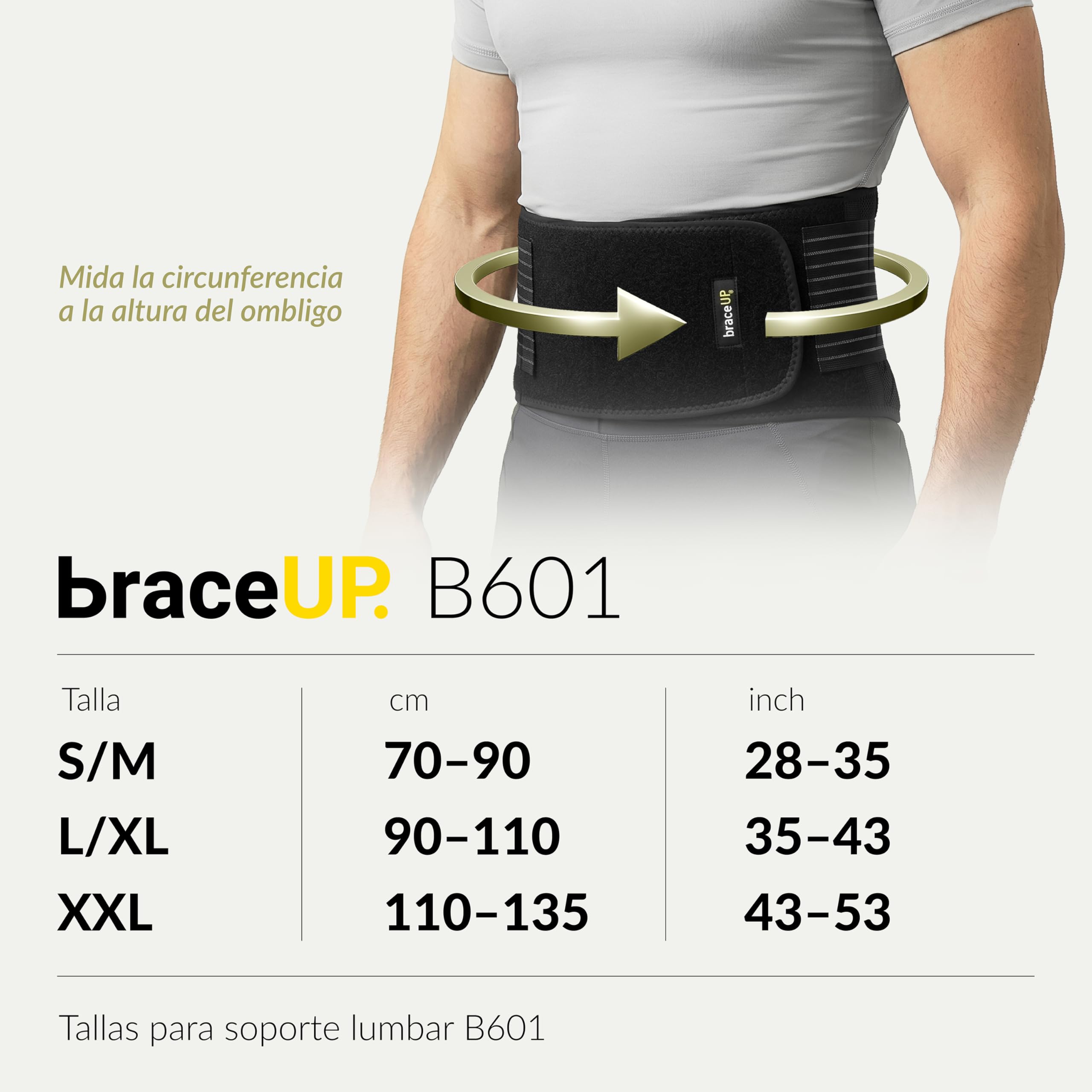 BraceUP Faja Lumbar Hombre y Mujer - Cinturon Lumbar Transpirable para Espalda Inferior, Soporte para Ciática (S/M 70-90 cm)