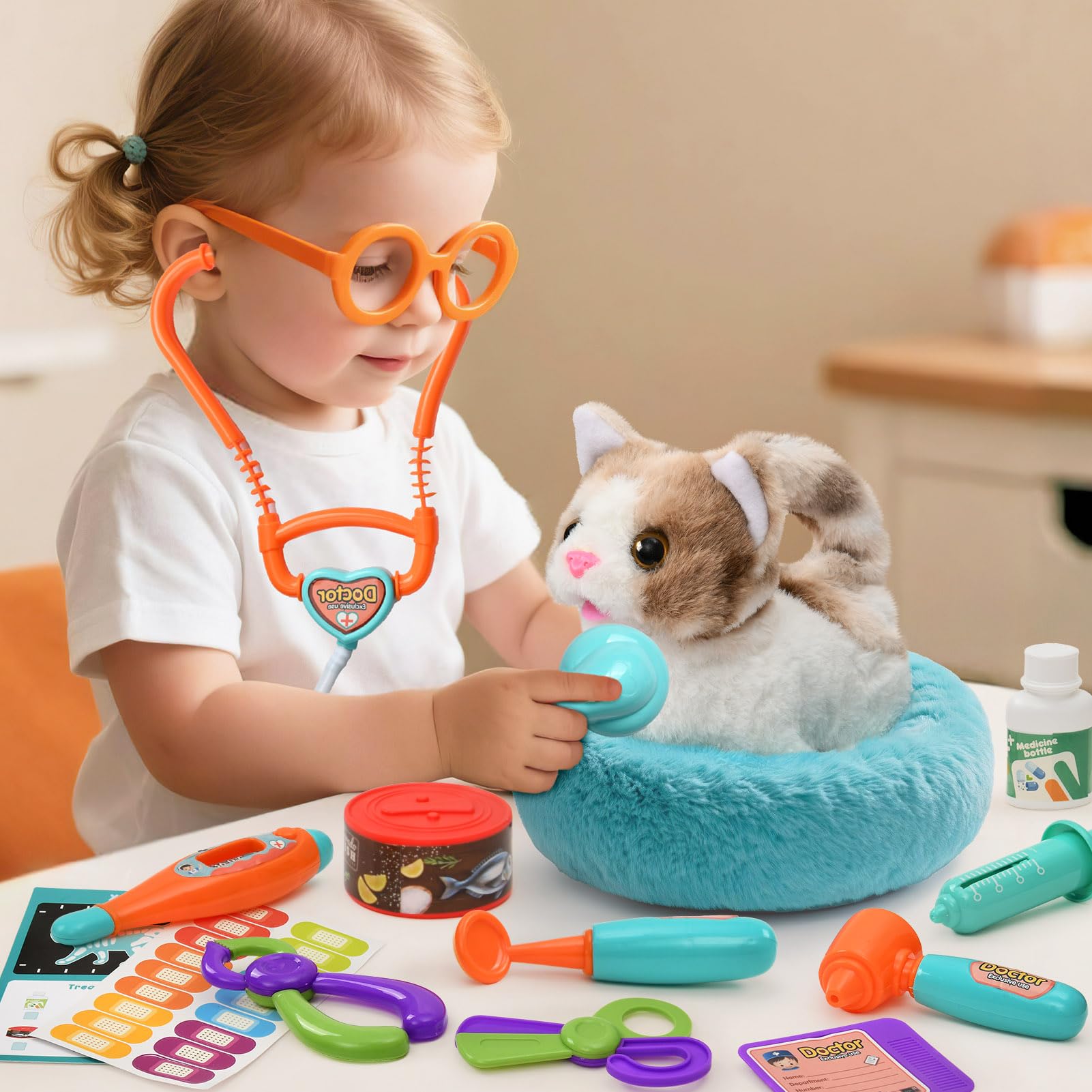 Peluche Chat Interactif Qui Marche Remuer La Queue Kit Medecin Enfant Jeu De Rôle Cadeau Jouet Fille 3-8 Ans