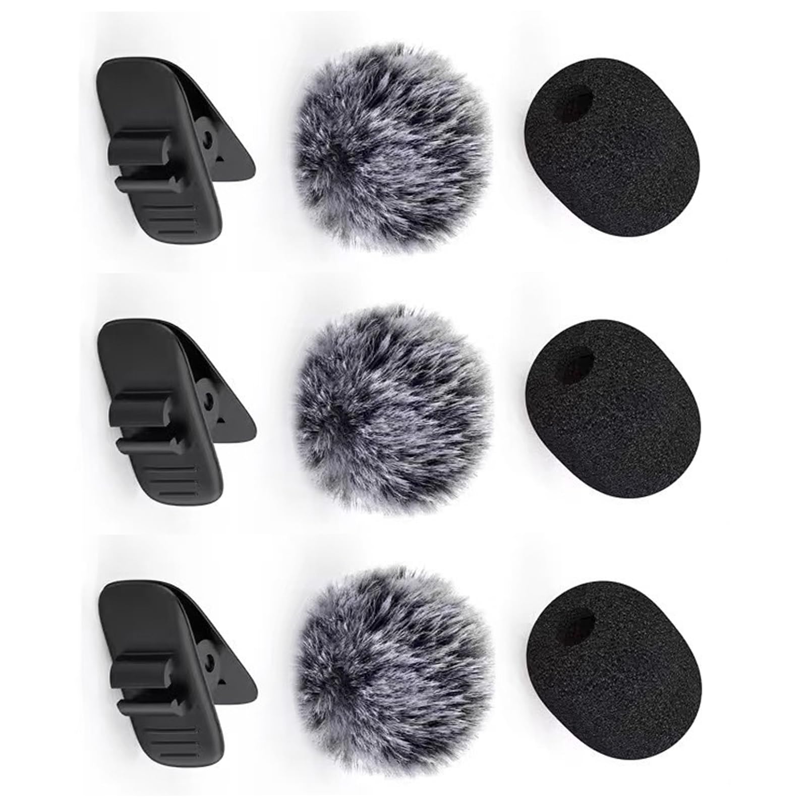 3 Sets dead cat mic cover & mic foam cover Kit, Lavalier mini microphone Windscreen Accessory with 3 Foam Sleeves, 3 Fixing Clips and 3 Furry Wind Muff-image-49
