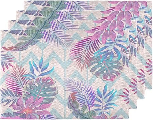 Juego de 4 manteles individuales con diseño de palmera divertida, lavables, impermeables, para fiestas, hogar, comedor, decoración de mesa de 18 x