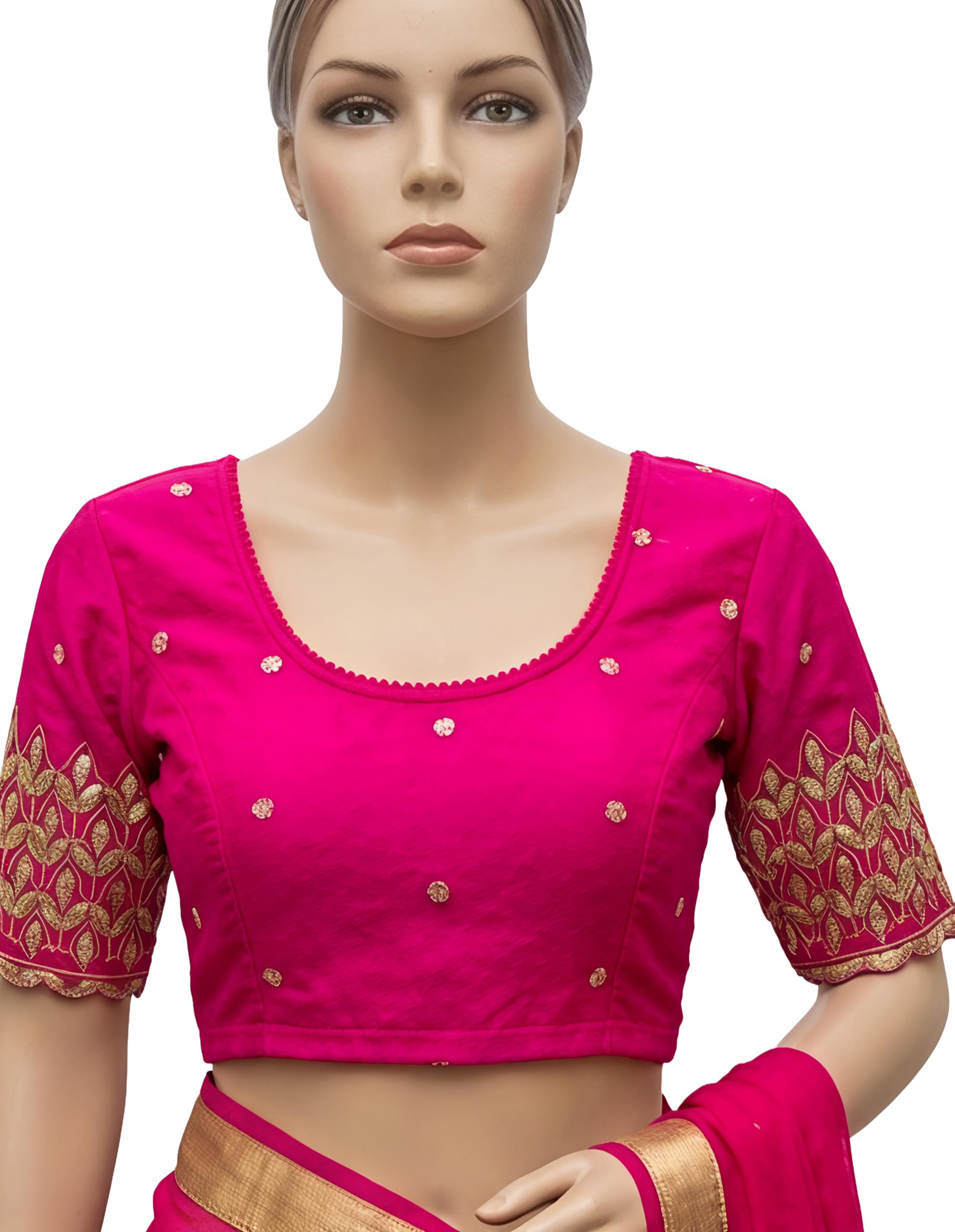 Avnii Creations Women's Stretchable Readymade Saree Blouse | Pink Silk Blend Zari Embroidery Work Ready-to-Wear Choli-picture-46