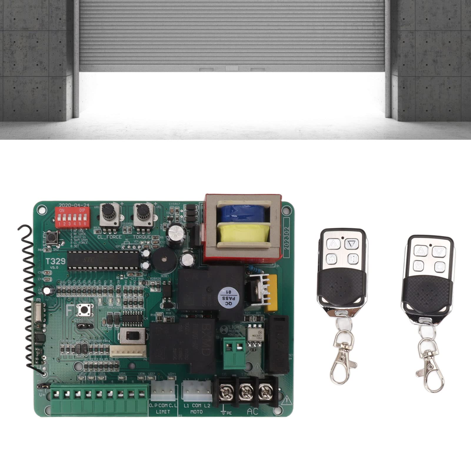 220V Abridor de Puerta Corrediza, Controlador de Motor de Puerta Automático con 2 Controles Remotos Operador de Puerta de Seguridad Antiinterferencia para Almacén de Garaje