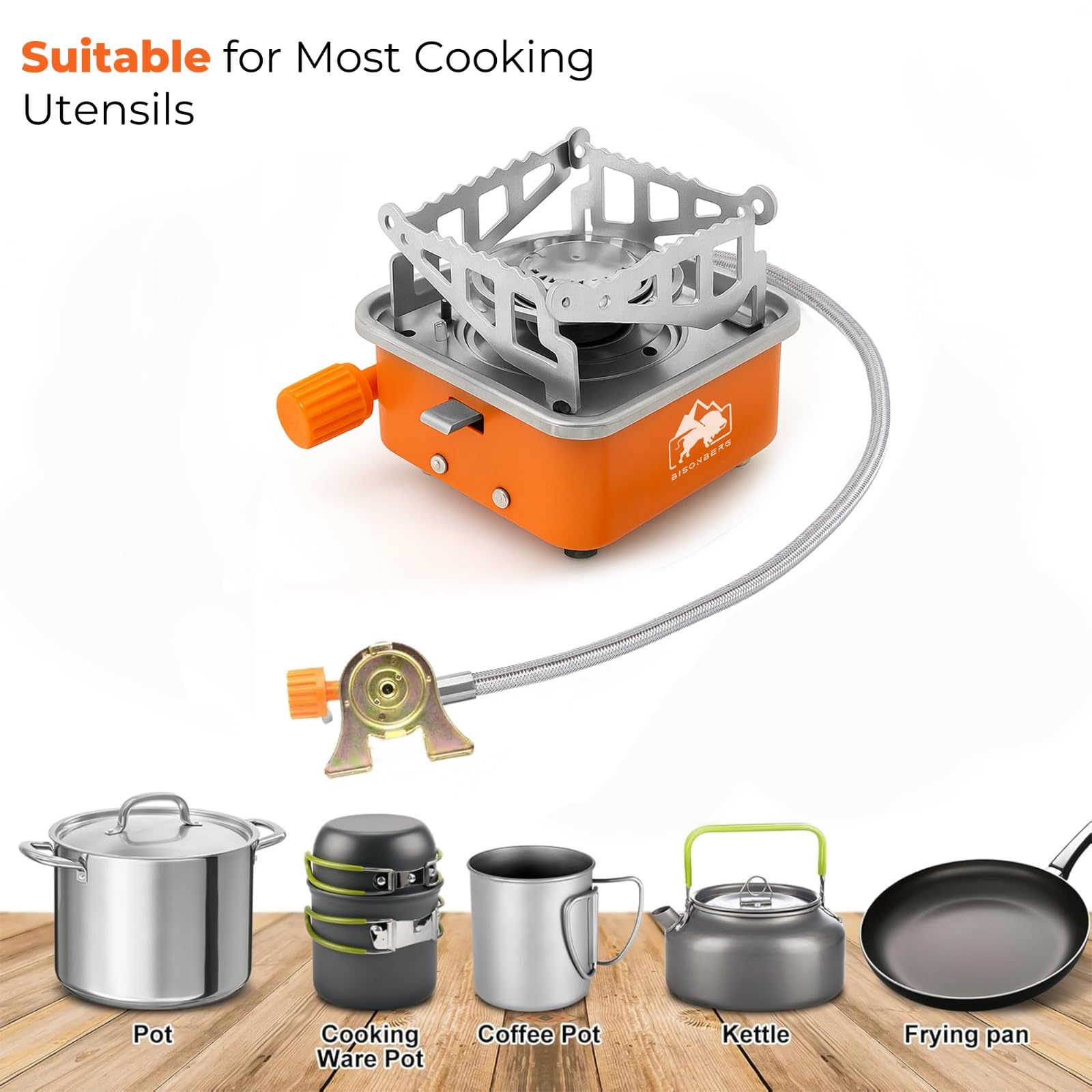 BISONBERG Camping Gas Stove, Portable Lightweight Folding Stainless Steel Furnace with Storage Bag for Outdoor Cooking, Picnic 1