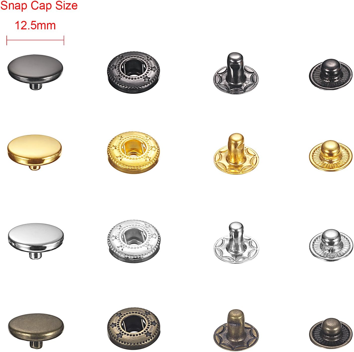 Chuangdi 120 Set Sewing Snap Fasteners Kit Metal Snaps Button Press Studs with Punch Pliers and 4 Pieces Fixing Tool Kit for Clothes Craft Repairs Decoration, 4 Colors
