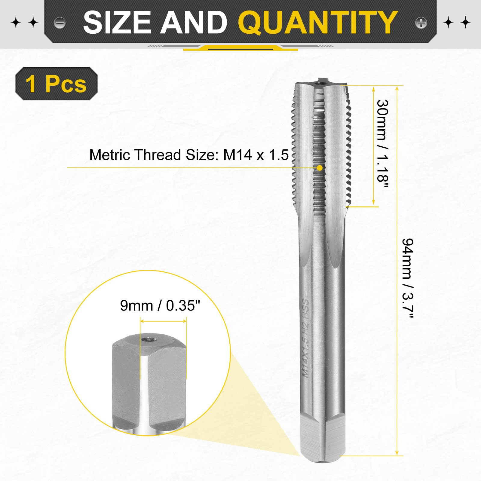QUARKZMAN 2pcs Macho de Roscar a Mano M14 x 1.5 H2 Metric Thread Plug Style Taps Straight Flute Screw Tapping Threading Tool 9CrSi Alloy Tool Steel