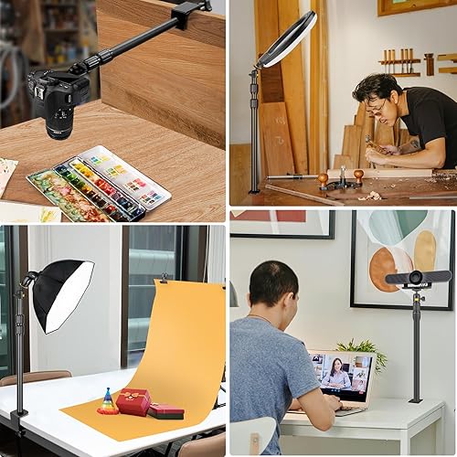 Miniatura 2 de Soporte para cámara web de montaje de escritorio para cámara web con cabezal de bola de 360°, soporte de luz de mesa ajustable de 14 a 33 pulgadas,