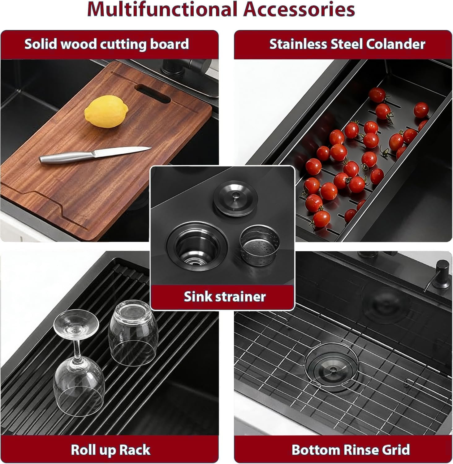 33 Inch Black Kitchen Sink Drop in - 33"x22" Topmount Ledge Workstation Sink 9 Inch Deep 16 Gauge Stainless Steel Single Bowl Sink with Accessories