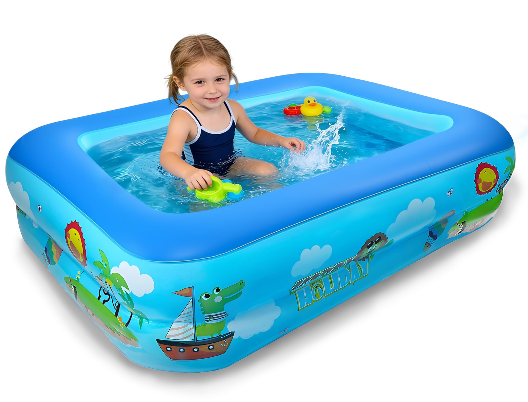 Piscina Gonfiabile Bambini Rettangolare, 120 cm Piscina per Bambini in PVC, Piscina Gonfiabile Rettangolare, Piscine Rettangolari Gonfiabili per Interni ed Esterni, Portatile e Resistente