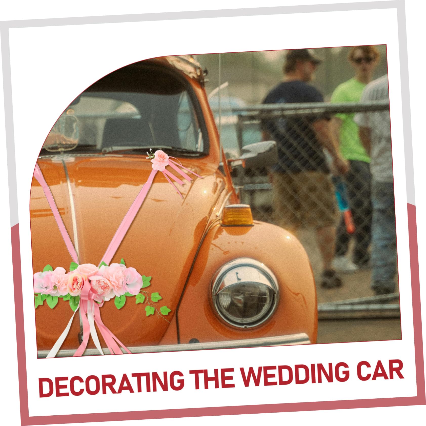 Décoration de Voiture de Mariage avec Roses en Soie, Ruban pour Capot, Fleurs Artificielles Rose, Installation Facile pour Cérémonie