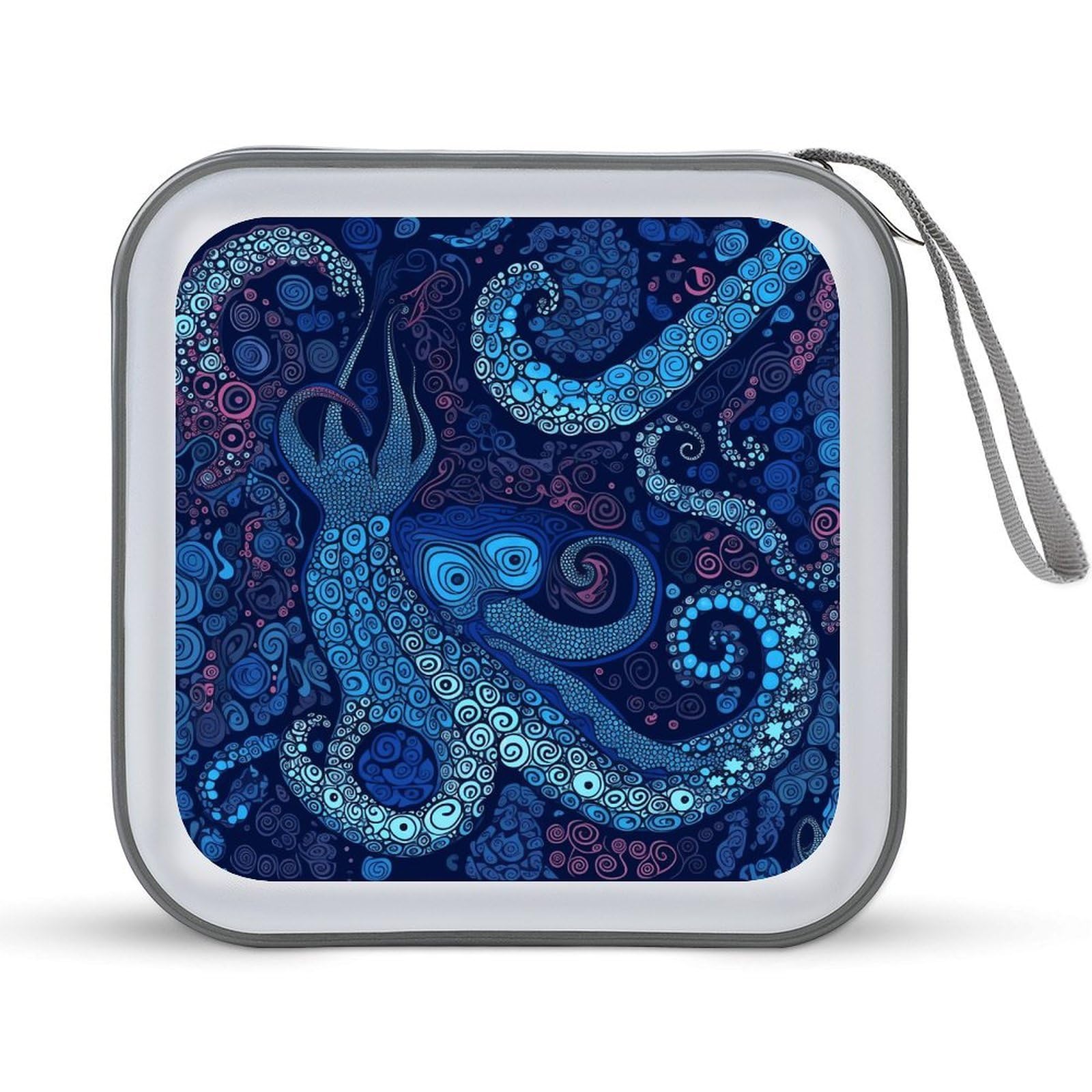 VstaDank - Blue Octopus CD Case, Portable Storage for Carrying Folders, Large Capacity for Storage Discs, Hard Plastic Disc Bag, DVD Disc Box