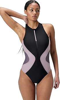 Speedo Women's Ocean Flex Colourblock Zipper High Reck One Piece