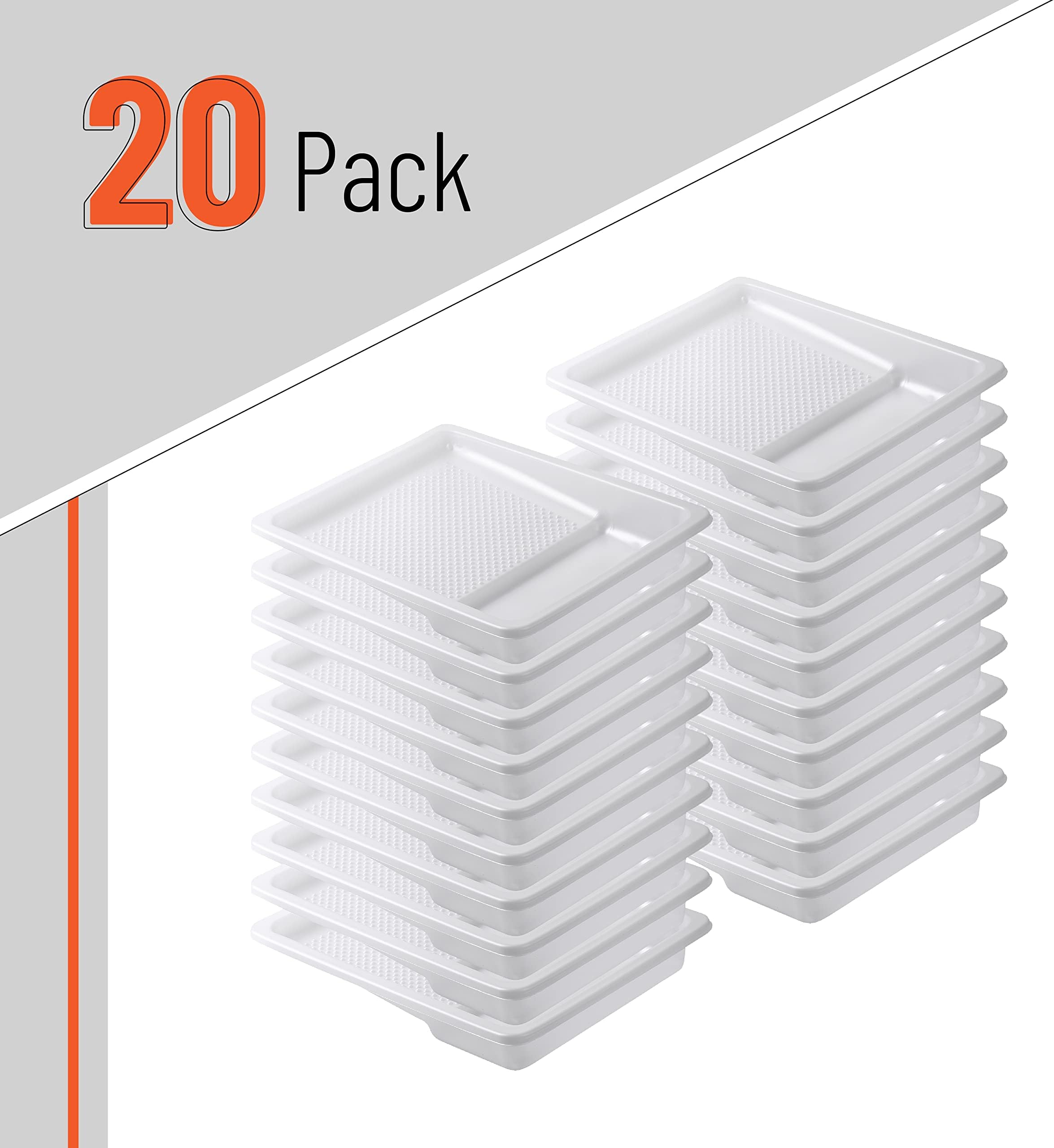 Bates Choice 9 Inch Paint Tray Liner, 20 Pack, Plastic, White, Disposable, Textured Pattern for Even Paint Distribution