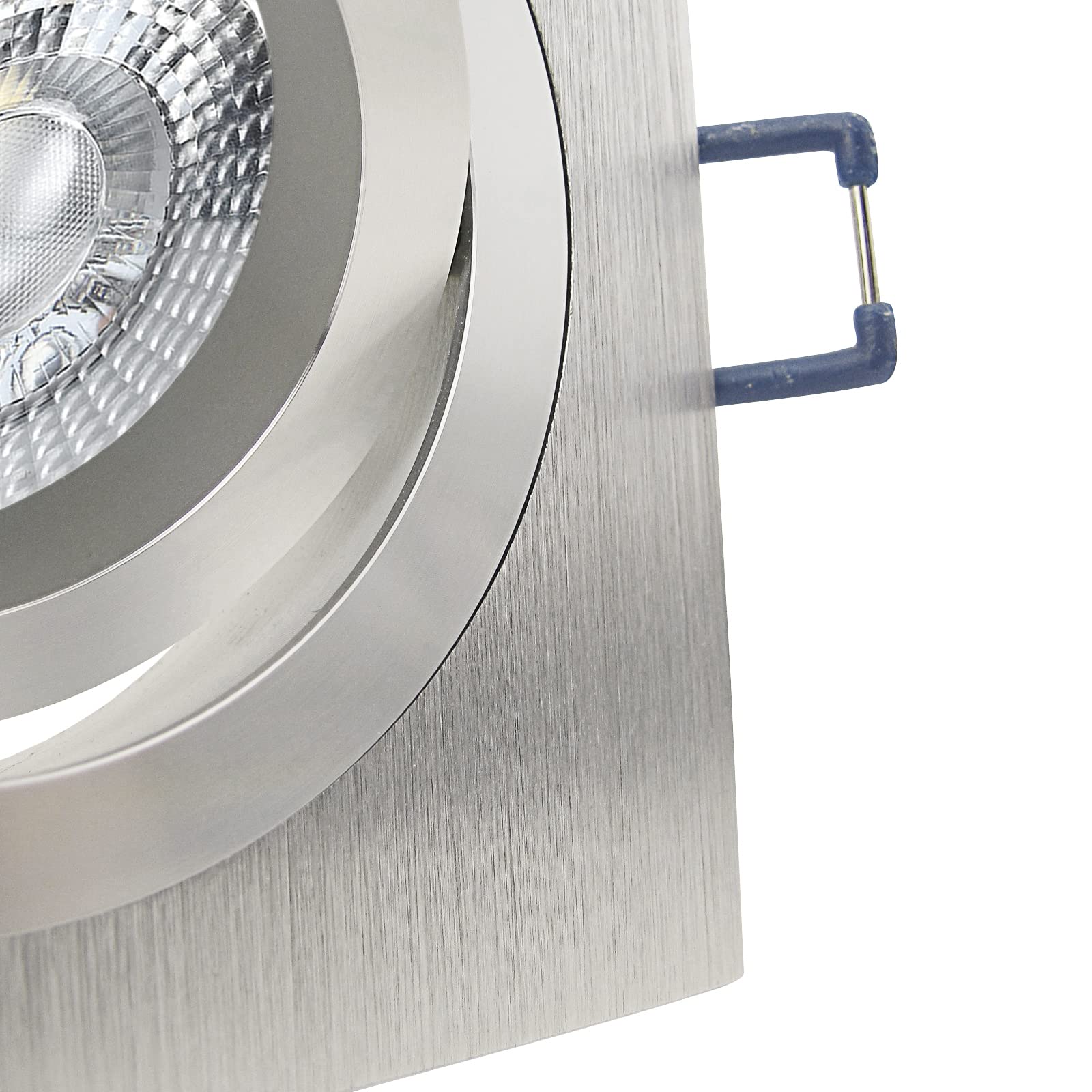 trendlights24 Noble LED Decken Einbaustrahler Alu Silber 7W dimmbar 5er Set | Einbauleuchte, eckig, LED Spots, GU10, 50° Abstrahlwinkel, Warmweiß, 3000K, Spot, austauschbar, Deckenspots, schwenkbar