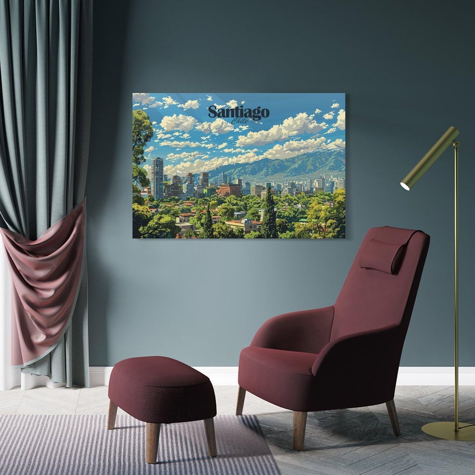 Junmoney Santiago, Chile Skyline Wall Art Print 24x36inch(60x90cm), for Lounge, Study, Hallway Or Flat Walls, Decorative Artwork with Broad Appeal