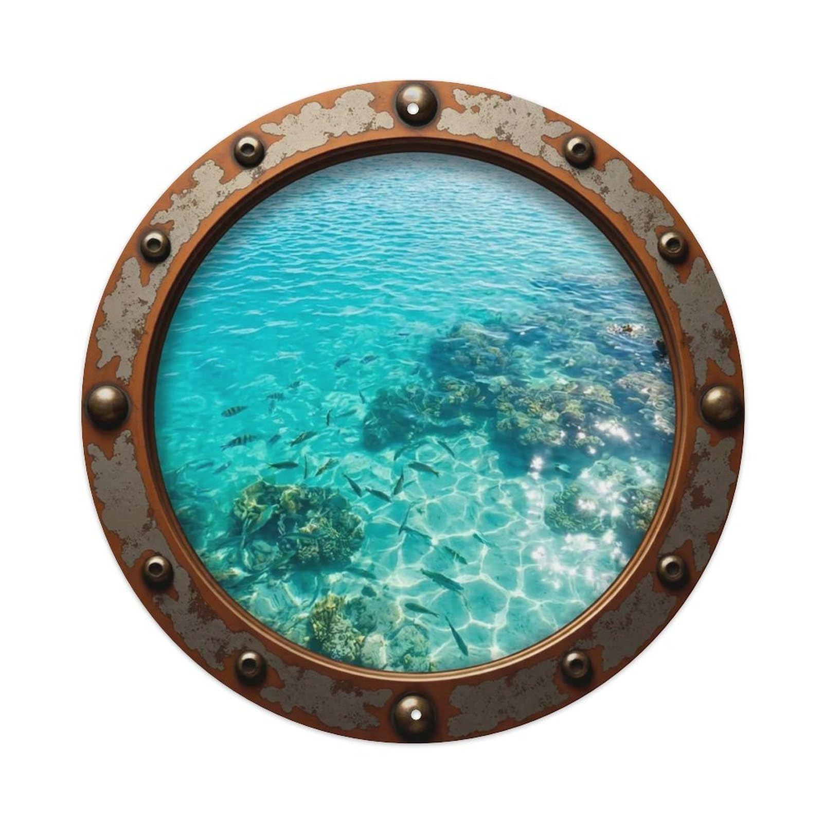 Vintage Porthole Aqua Marine Nautical Window View Vintage Metal Tin Sign Plaque Wall Decor for Cafe, Club Bar, Office, Garden Metal Poster 8x8Inch