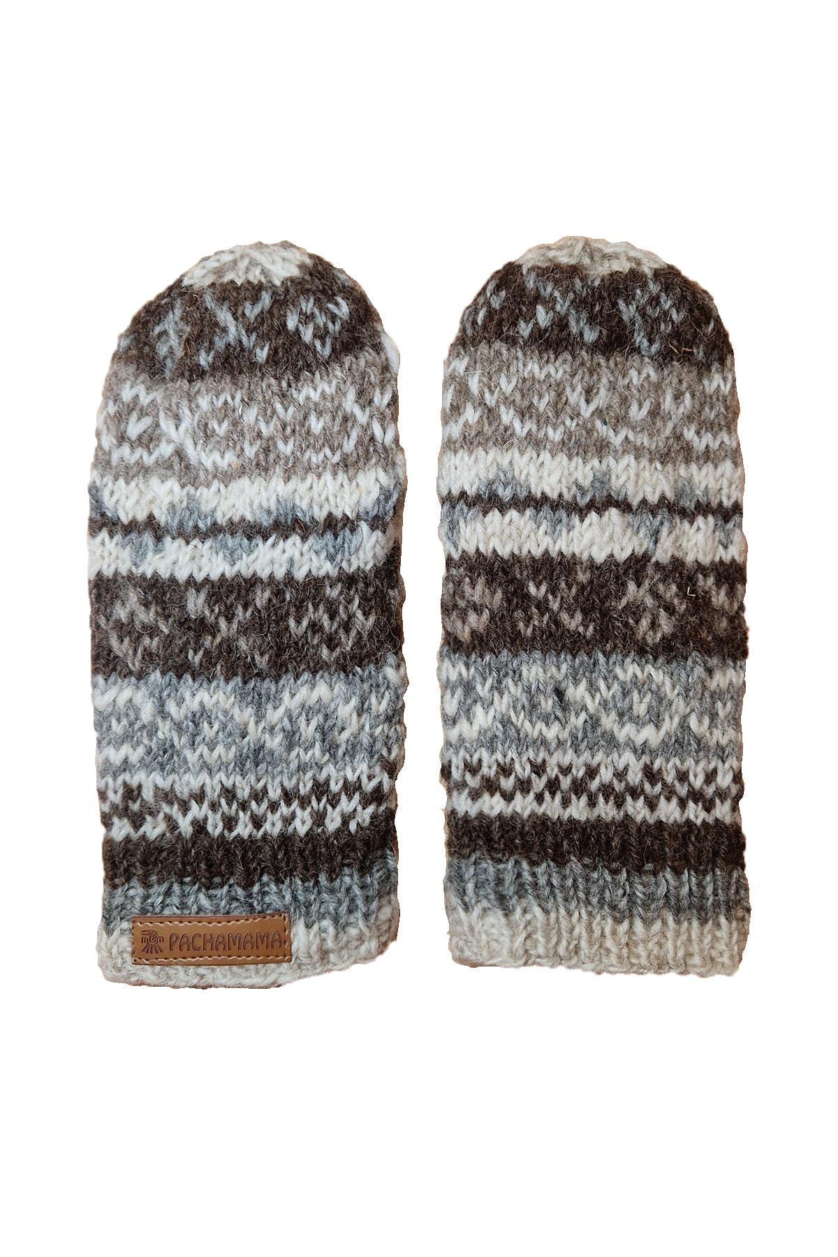 Pachamama Women Wool Mittens Fleece Lined Handknitted Fairisle Multicoloured One-Size Handmade Extra Warm Fair Trade (Wool, Natural)