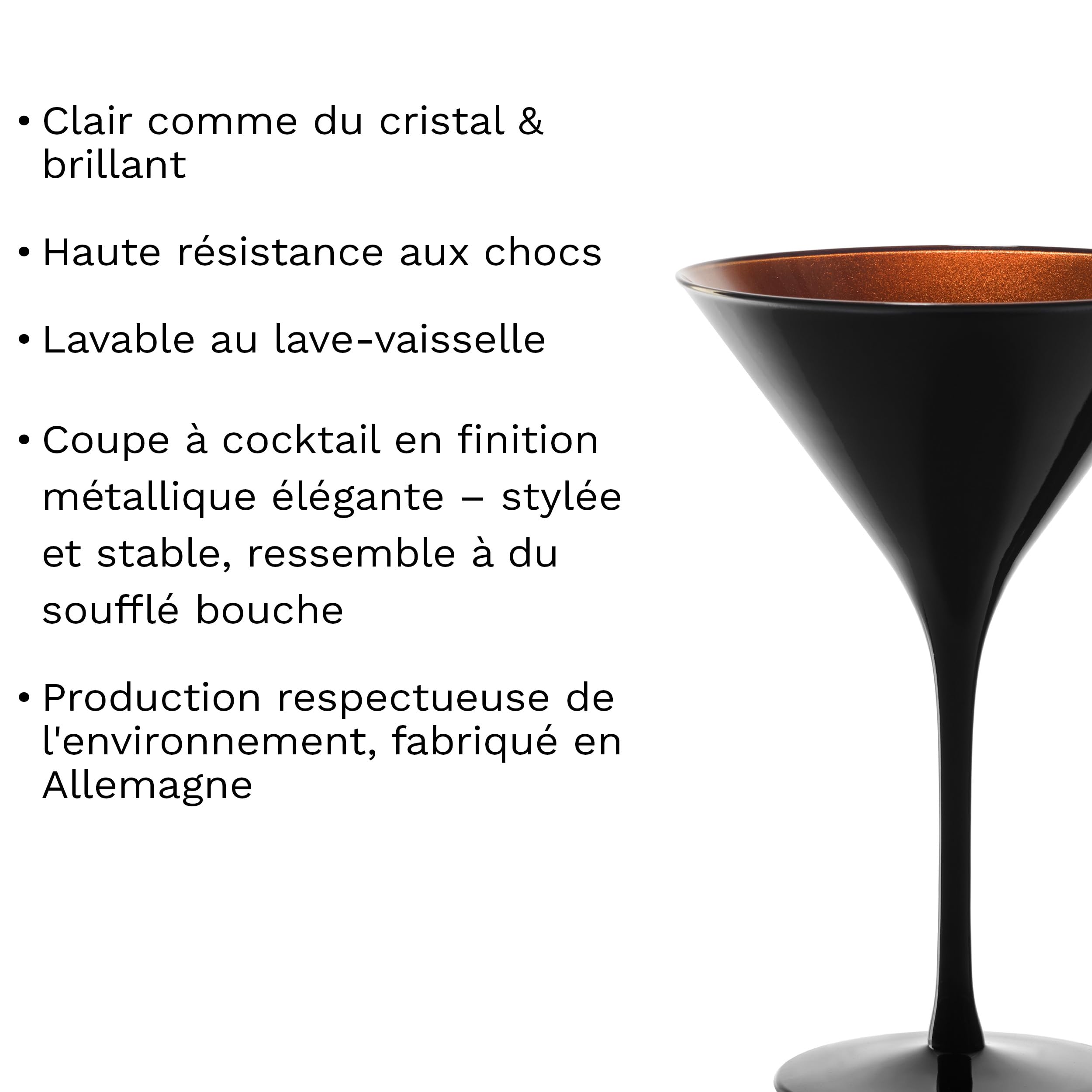 Stölzle Lausitz Verres à Cocktail Elements Noir/Bronze Lot de 6 – 240 ml Verres à Martini en Cristal Élégants et Durables – Résistants au Lave-Vaisselle & aux Chocs – Qualité Allemande