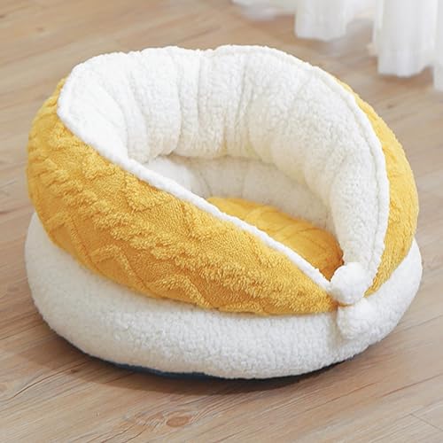 Miniatura 4 de Linda casa de gato con patrón de tejido floral, cálida cueva de gatito, cómoda base antideslizante, cojín de felpa ultra suave