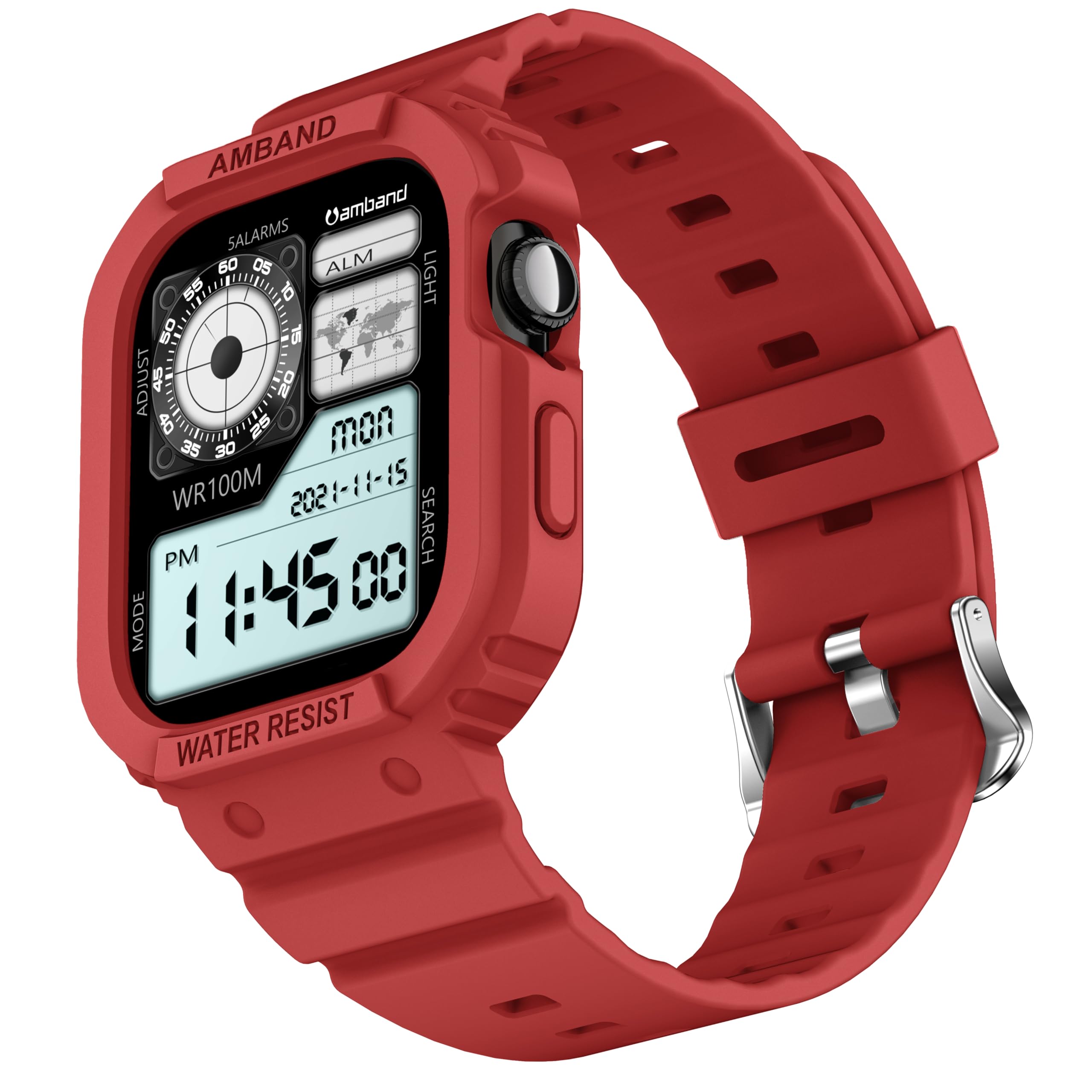 amBand Rugged Case with Band for Apple Watch Series 11 10 46mm, Shockproof &amp; Protective Sport Bumper Cover, Lightweight &amp; Comfortable Strap for Men &amp; Women, Red