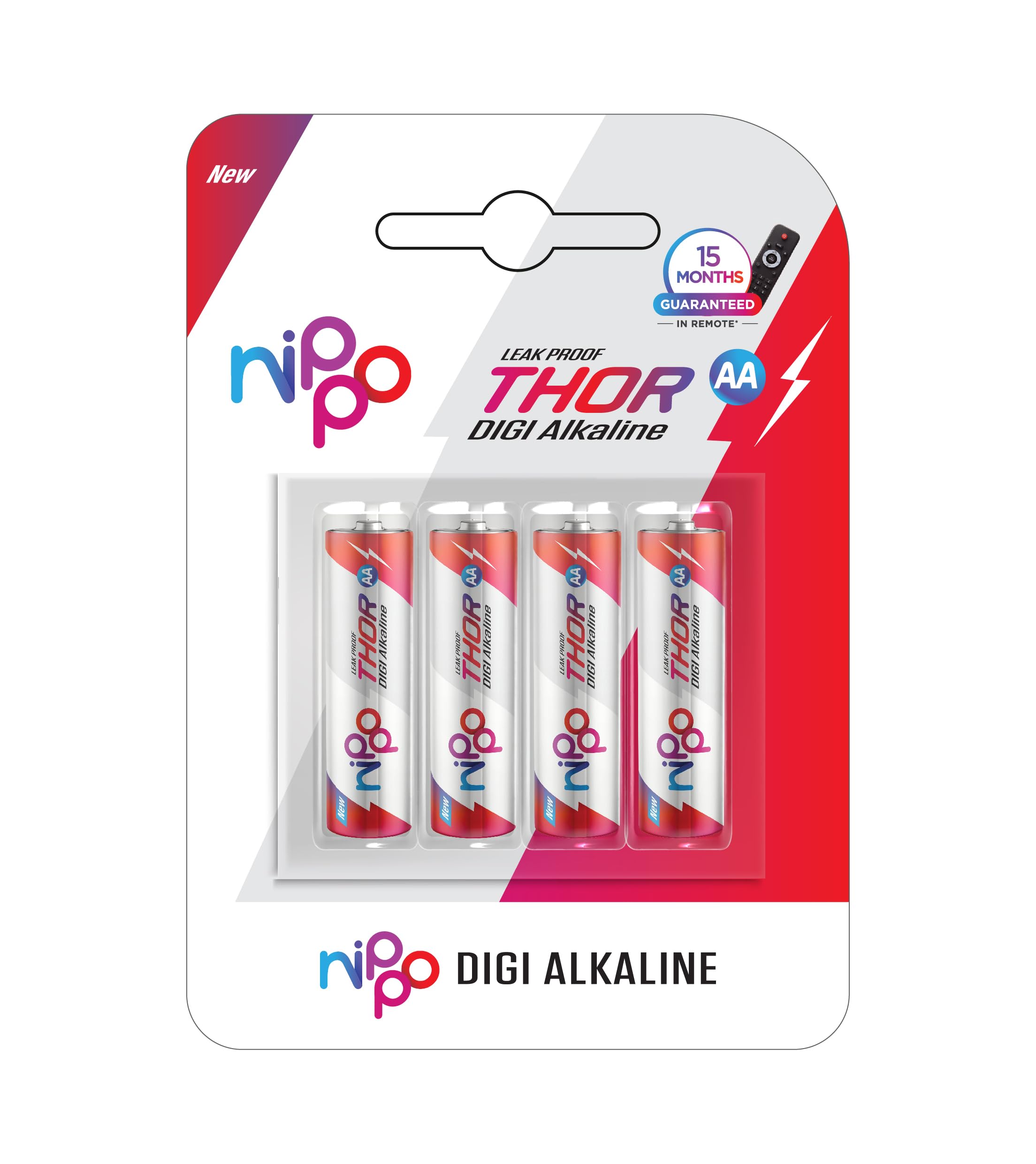 Nippo Thor Leakproof Alkaline AA Batteries 1.5V | Pack of 4 | Longer L