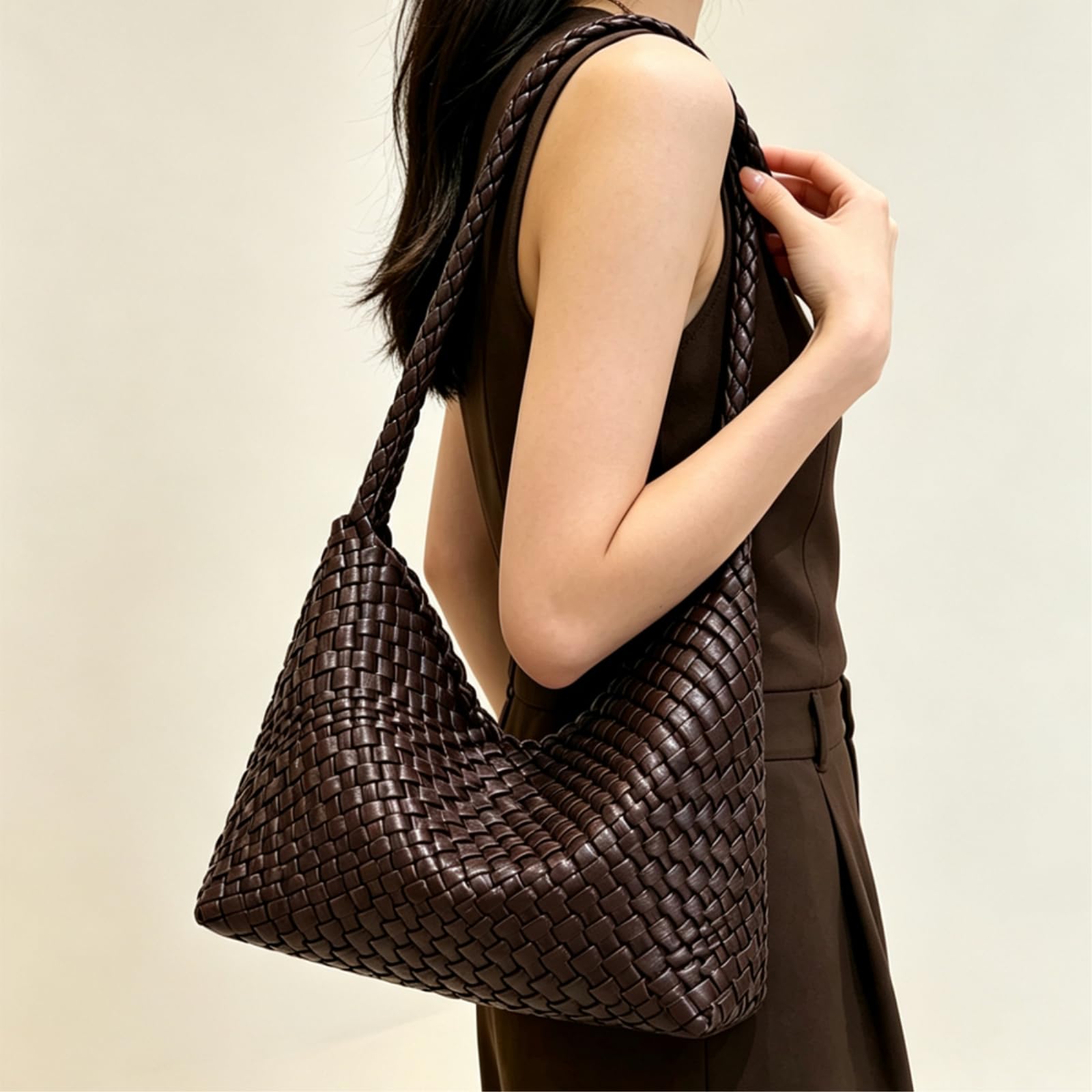 Borsa Tracolla A Traccia Tote Tessuta per Le Donne Borse Fashion Clutch Lavoro di Viaggio Fatto Mano-Brown
