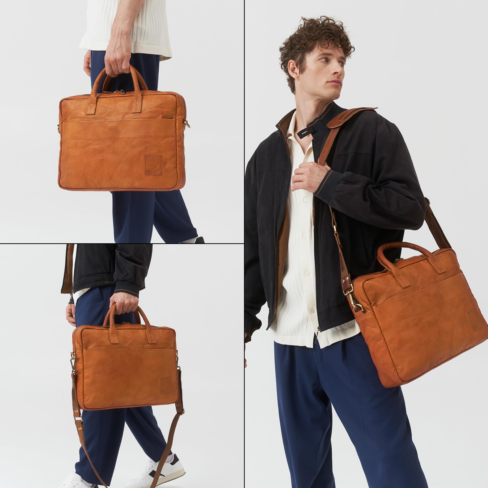 Berliner Bags Vintage Laptoptasche Madrid, 15 Zoll Umhängetasche aus Leder, Aktentasche, Schultertasche für Herren