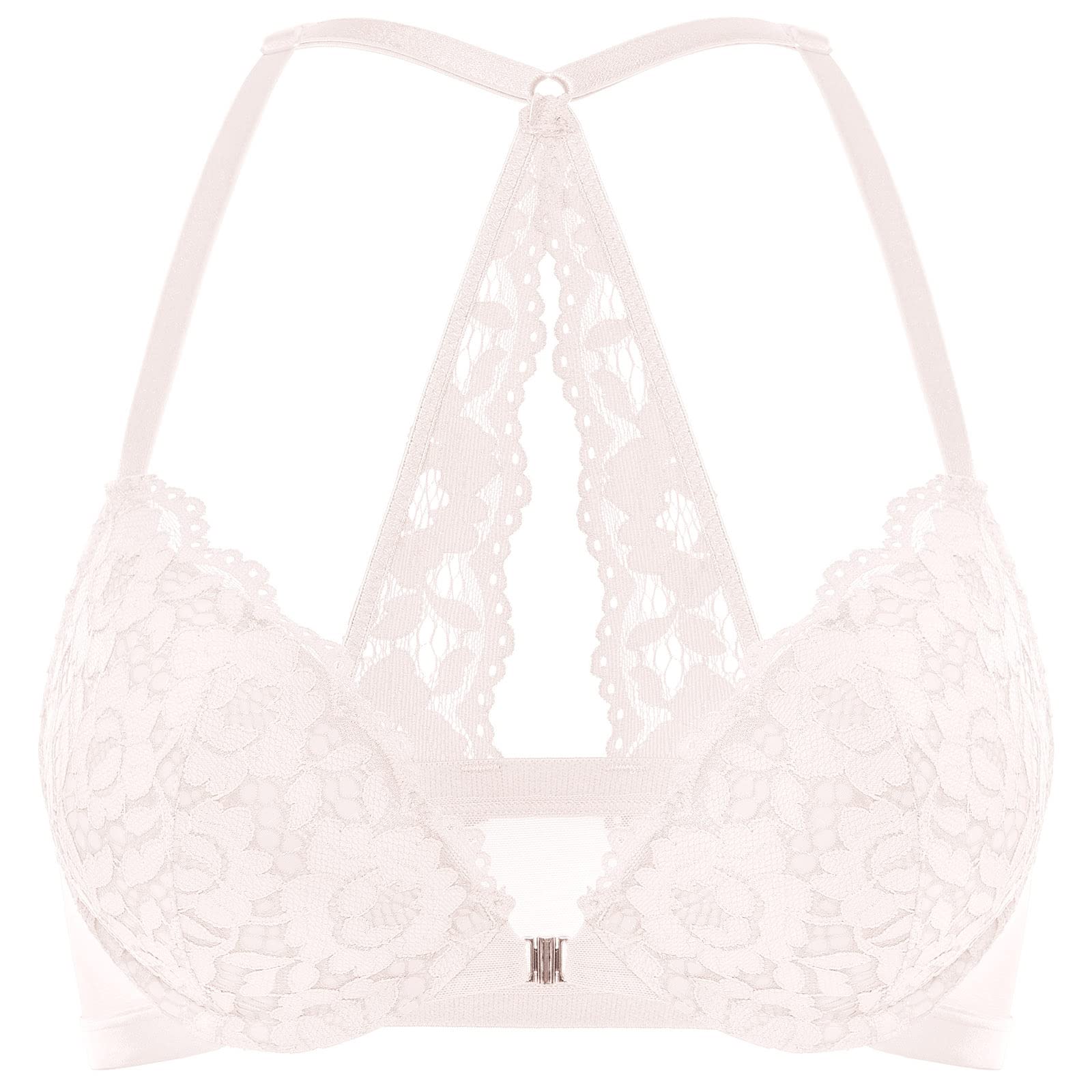 DOBREVA Front Fastening Push Up Bra Underwire Rose White 36D
