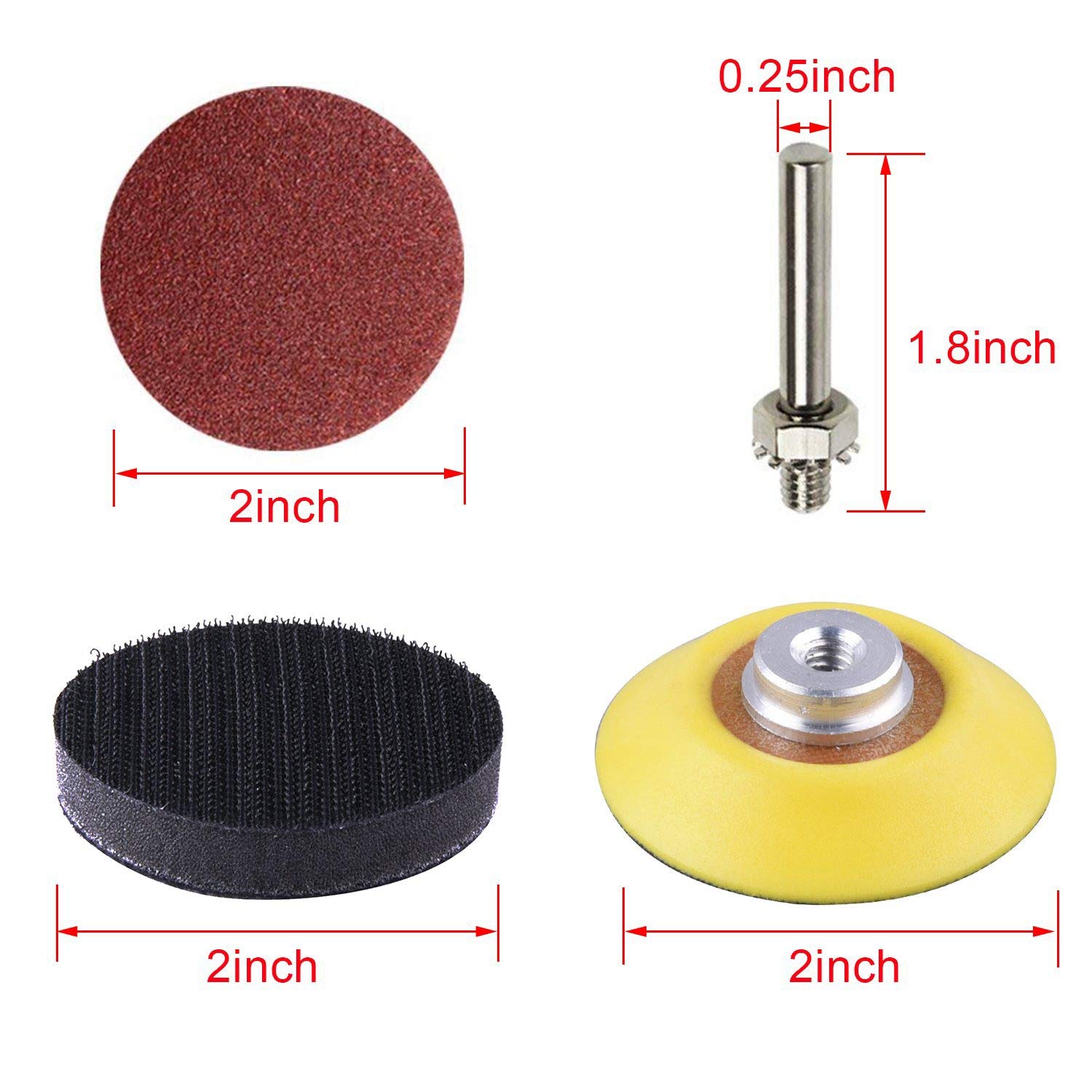 Lot de 200 disques abrasifs 50 mm 2" 80-3000 avec papier abrasif 1" + tige 1/4" pour outils rotatifs