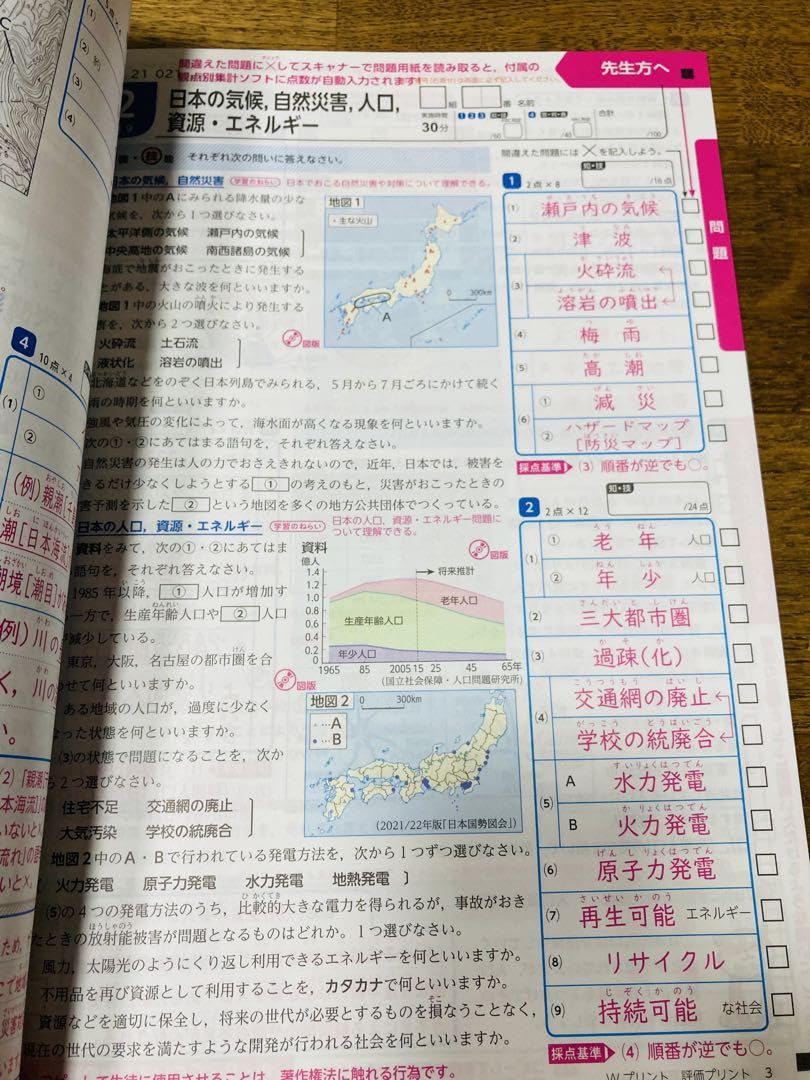 Wプリント社会３年 ダブルプリント 観点別評価　単元 プリント　2025年最新版 Amazon.co.jp: 2024年度版 Wプリント 社会3年教師用新学社