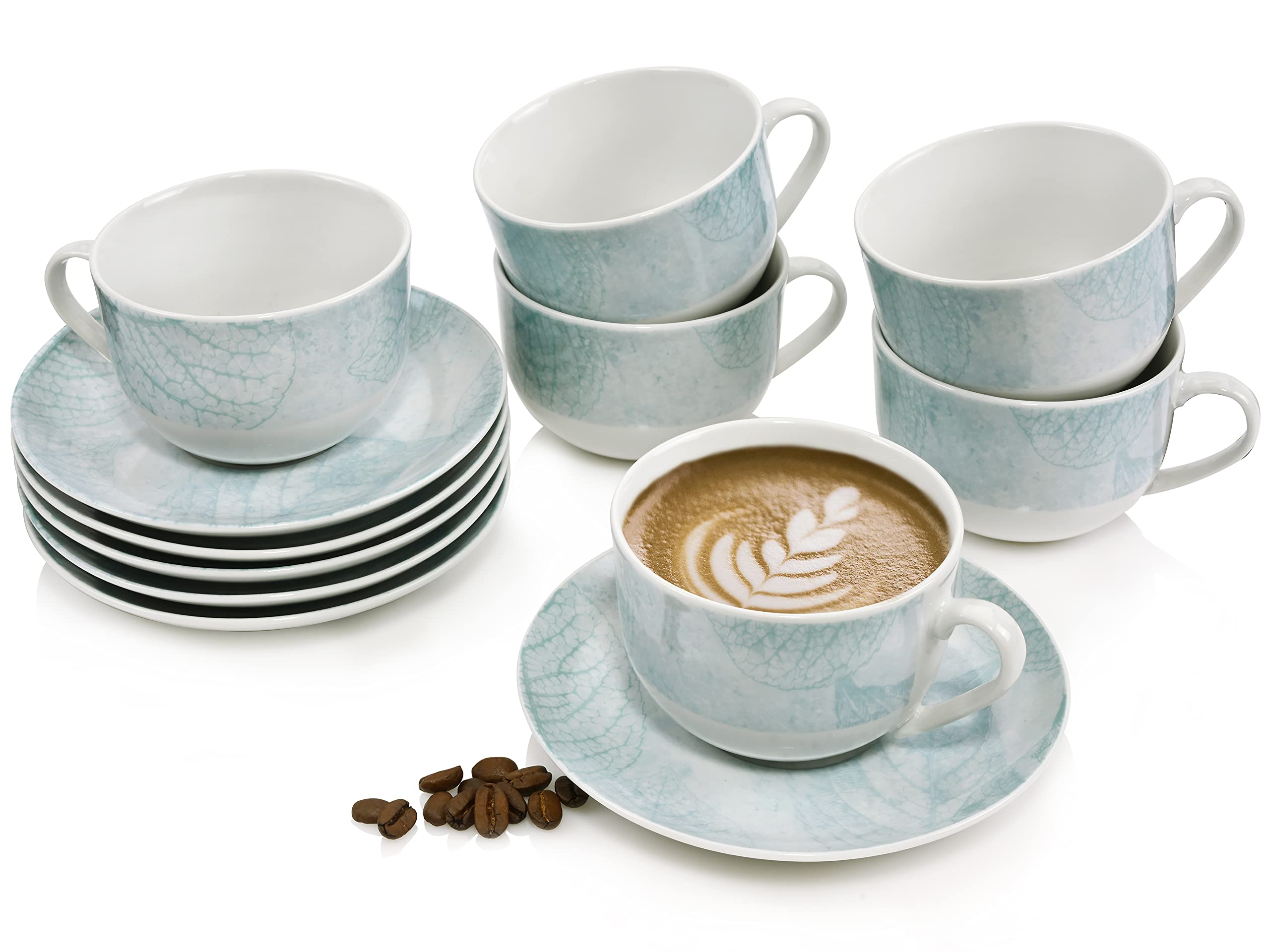 Sänger Kaffeetassen Set Sarti 12 teiliges Tee-Service für 4 Personen aus Steingut, Tassen und Untertassen, erweiterbar, Alltag, besonderes Dinner, Outdoor, Becher-Set Illustrationen, 160ml
