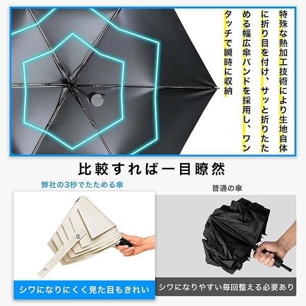 YORIYOI 折りたたみ傘【形状記憶×uvカット100%完全遮光】逆戻り防止機能 折り畳み傘 晴雨兼用 日傘 UPF50+ 紫外線遮断 5秒でたためる傘 ワンタッチ自動開閉 折畳み傘 熱中症対策 折畳傘 レディース 超軽量230g - 3