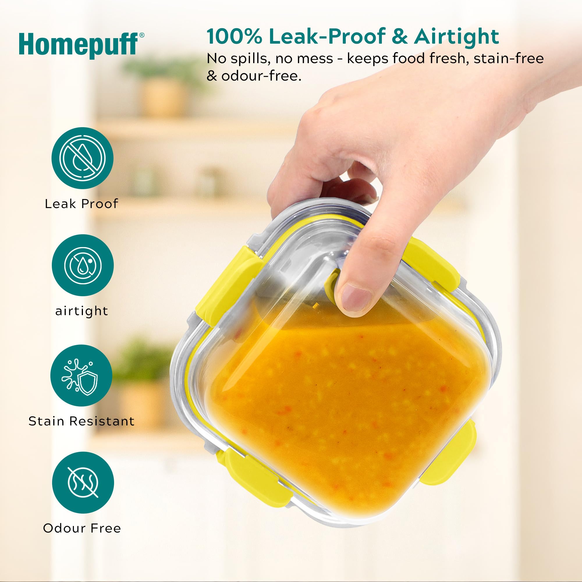 Home Puff Glass Lunch Box - Leakproof & Stackable -3