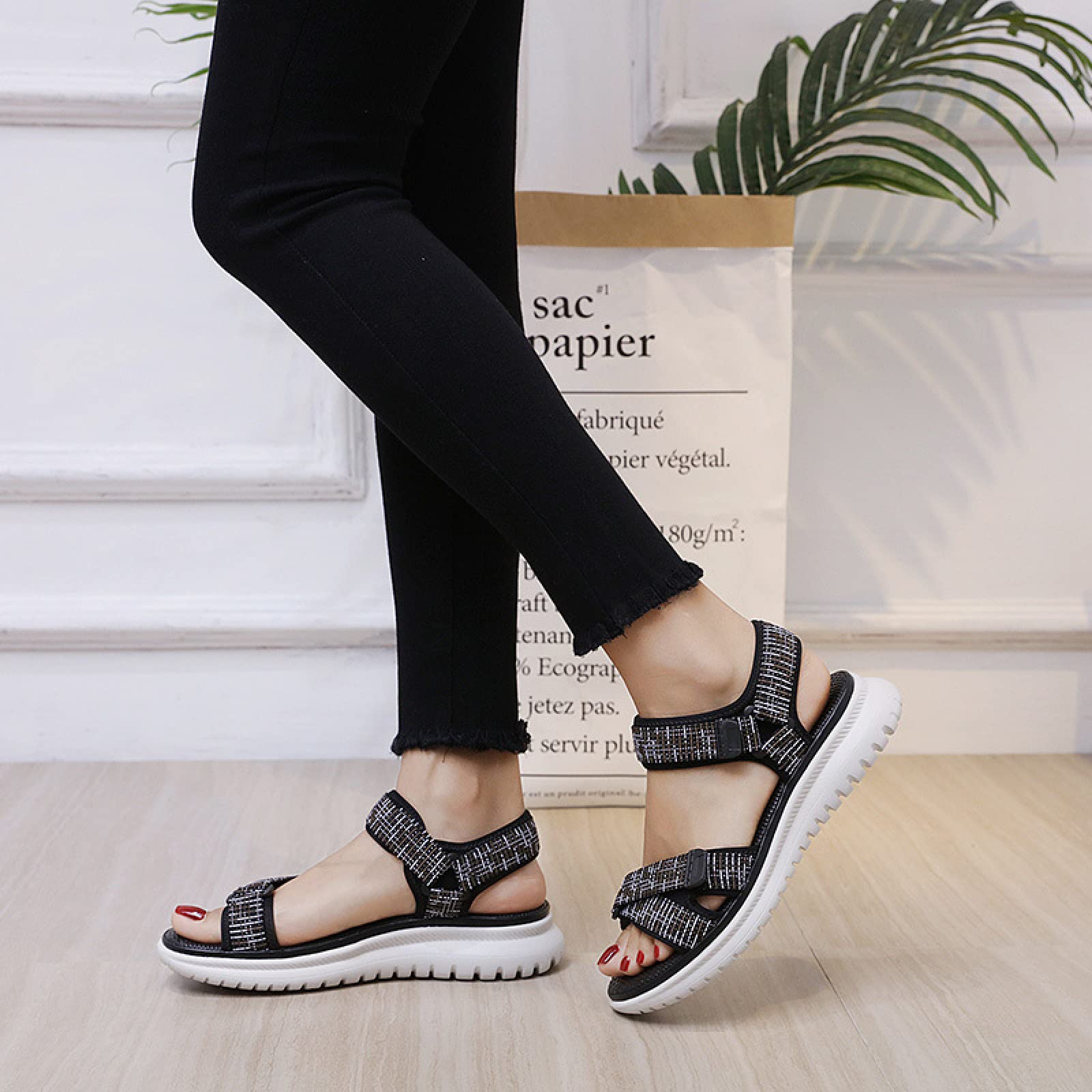 BOMEETSIA semplici Pantofole Moda,Sandali Sportivi per Ragazze Scarpe da Scuola Leggere e comode, Nere, 36