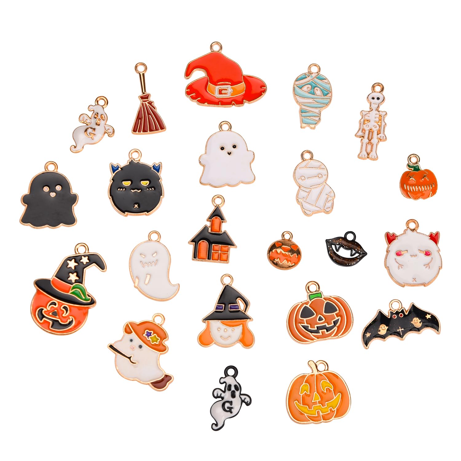 HIXNUG 22 Pieces Halloween Pendant Ghost Pumpkin Bat Witch Hat Pendant Halloween Theme Alloy Jewelry Necklace Bracelet Accessories for DIY Crafts.