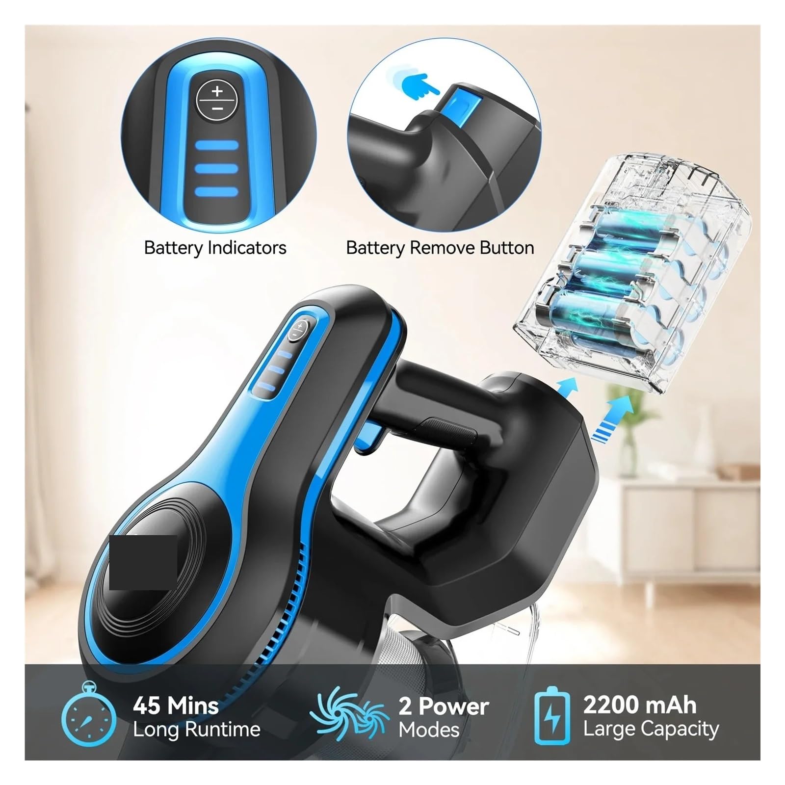 Batteria ricaricabile rimovibile agli ioni di litio da 22,2 V 2200 mAh, compatibile con l'aspirapolvere senza fili INSE N5S N5T N500