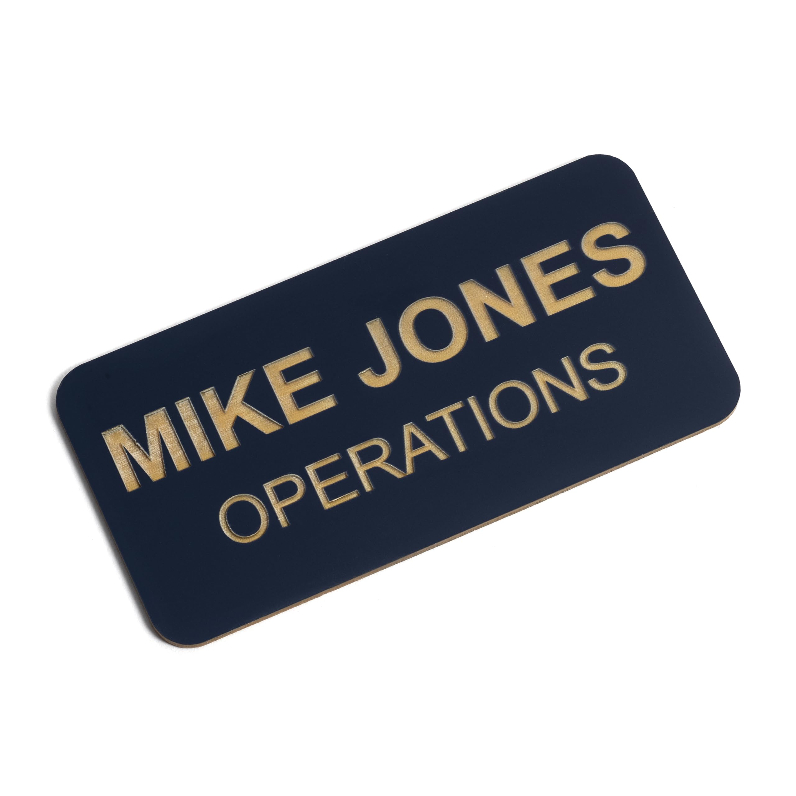 Custom Engraved Name Tag Badges – Personalized Identification with Pin or Magnetic Backing, 1.5 Inch x 3 Inches, Black/Gold