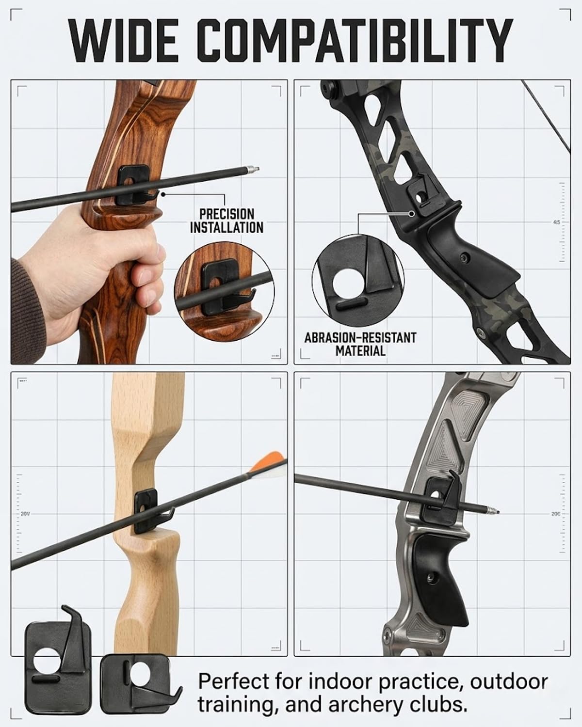 Porte-flèche Auto-adhésif Universel 6 Pièces pour Arc Recourbé & Longbow