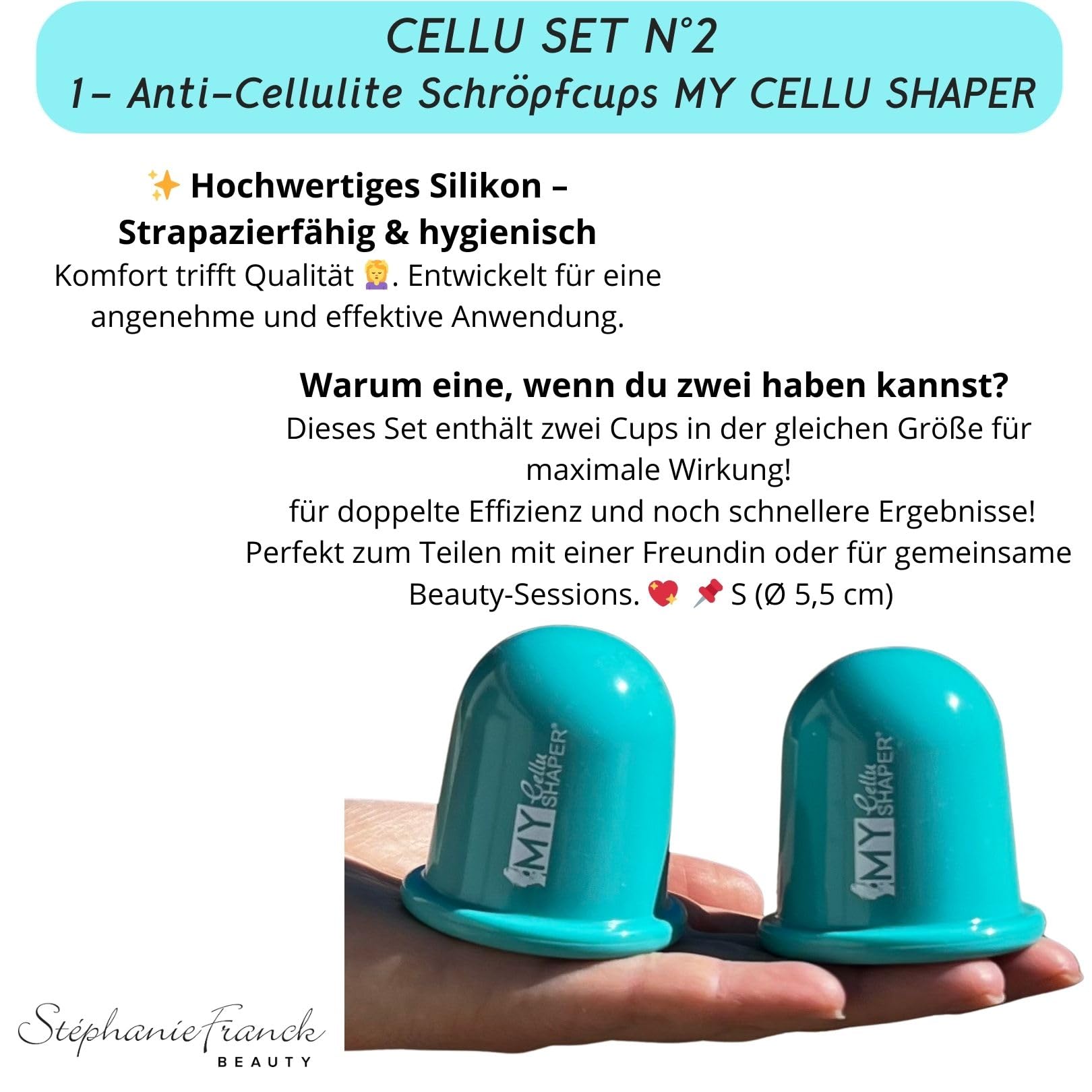 Cellulite Massage Set N°2 - enthält 1 My Body Shaper Massageroller, 2 My Cellu Shaper Silikon Cups (5,5 cm), und 1 Yoga Band - Für straffe Haut (Türkis)