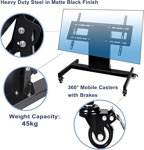 Miniatura 3 de Soporte de TV rodante, carrito de TV móvil, carrito de monitor de confianza de piso de bajo perfil para pantalla de 32 a 75 pulgadas, altura