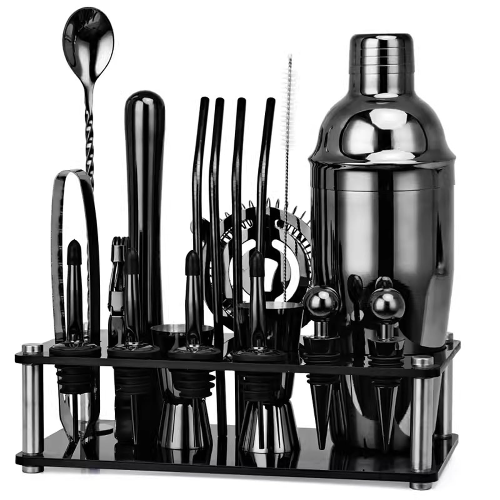 Cocktail Shaker Cocktail Bartending Set Bar Shaker Shaker 20 Pezzi Set di Misurini for Bevande in Acciaio Inossidabile Shaker per Bevande Miste (Color : Nero, Size : A)