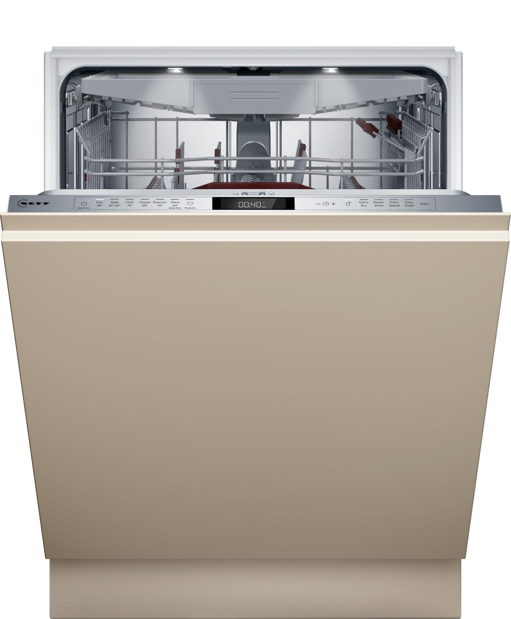 NEFF S157ECX17E, N 70, lavavajillas totalmente integrado, 60 cm, fabricado en Alemania, sistema de cesta Flex 2, 14 cubiertas, Time Light, Smart Start, cesta superior ajustable en altura con RackMatic